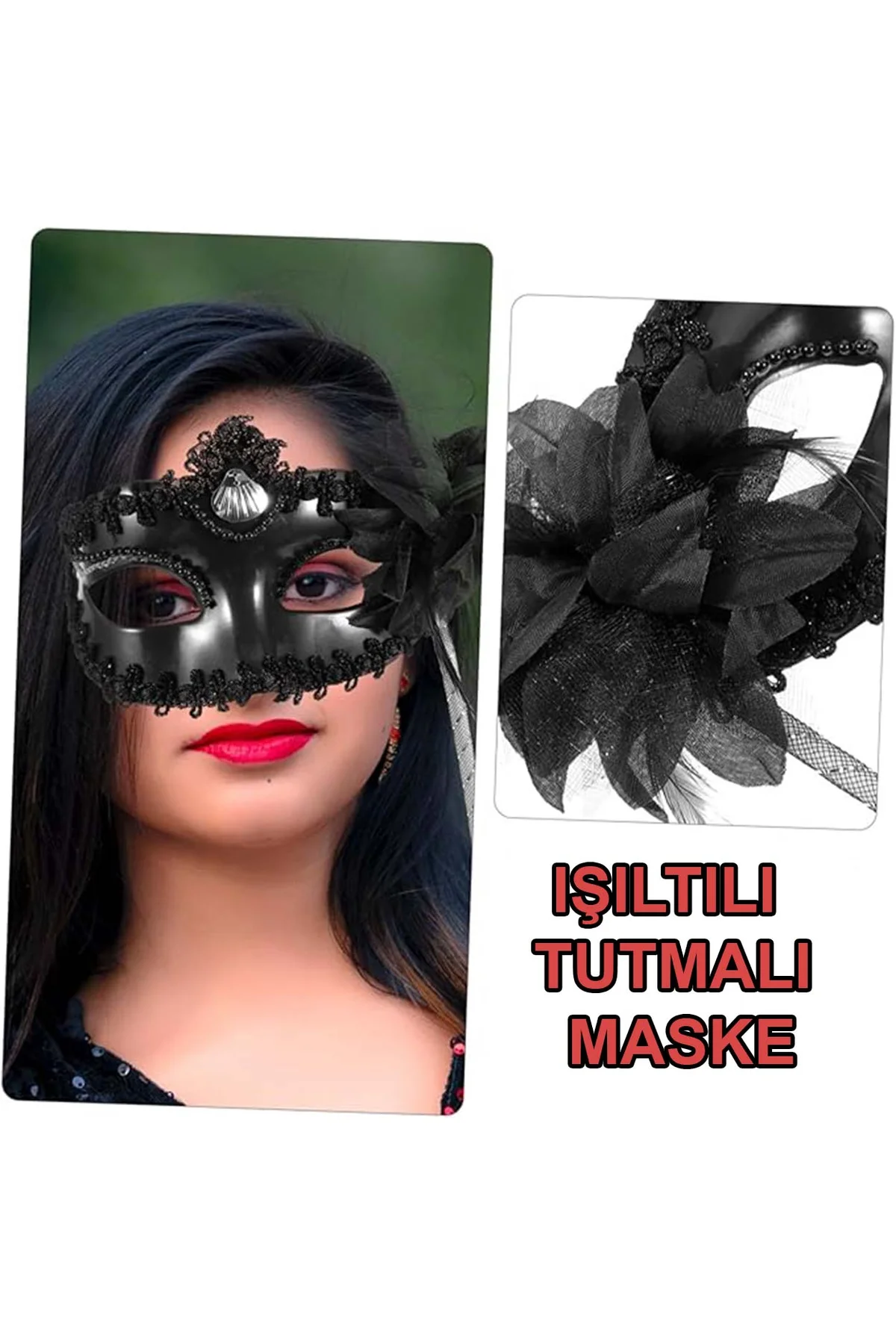 Siyah Işıltılı Tutmalı Fotoğraf Çekimi Maskesi 18x29 cm (4741) - Just Cheap Store Görsel 5