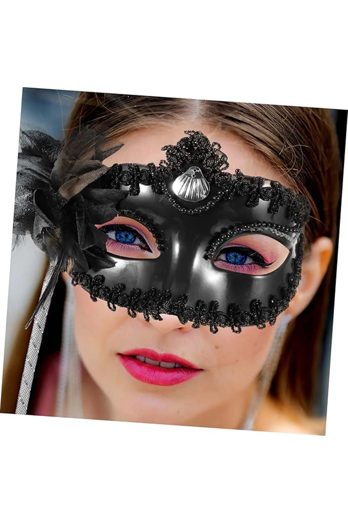 Siyah Işıltılı Tutmalı Fotoğraf Çekimi Maskesi 18x29 cm (4741) - Just Cheap Store Görsel 2