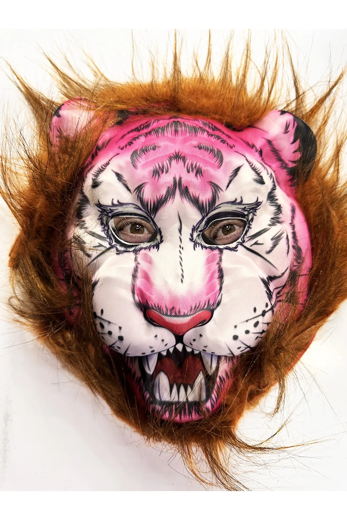 Kahverengi Saçlı Pembe Yüz Kurt Maske Kaplan Maske Mega Peluş 26 No (4741)