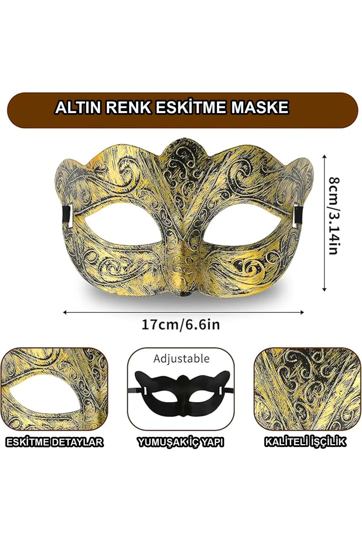 Altın Renk Eskitme Maskeli Balo Maskesi – Venedik Tarzı Parti Maskesi (4741)