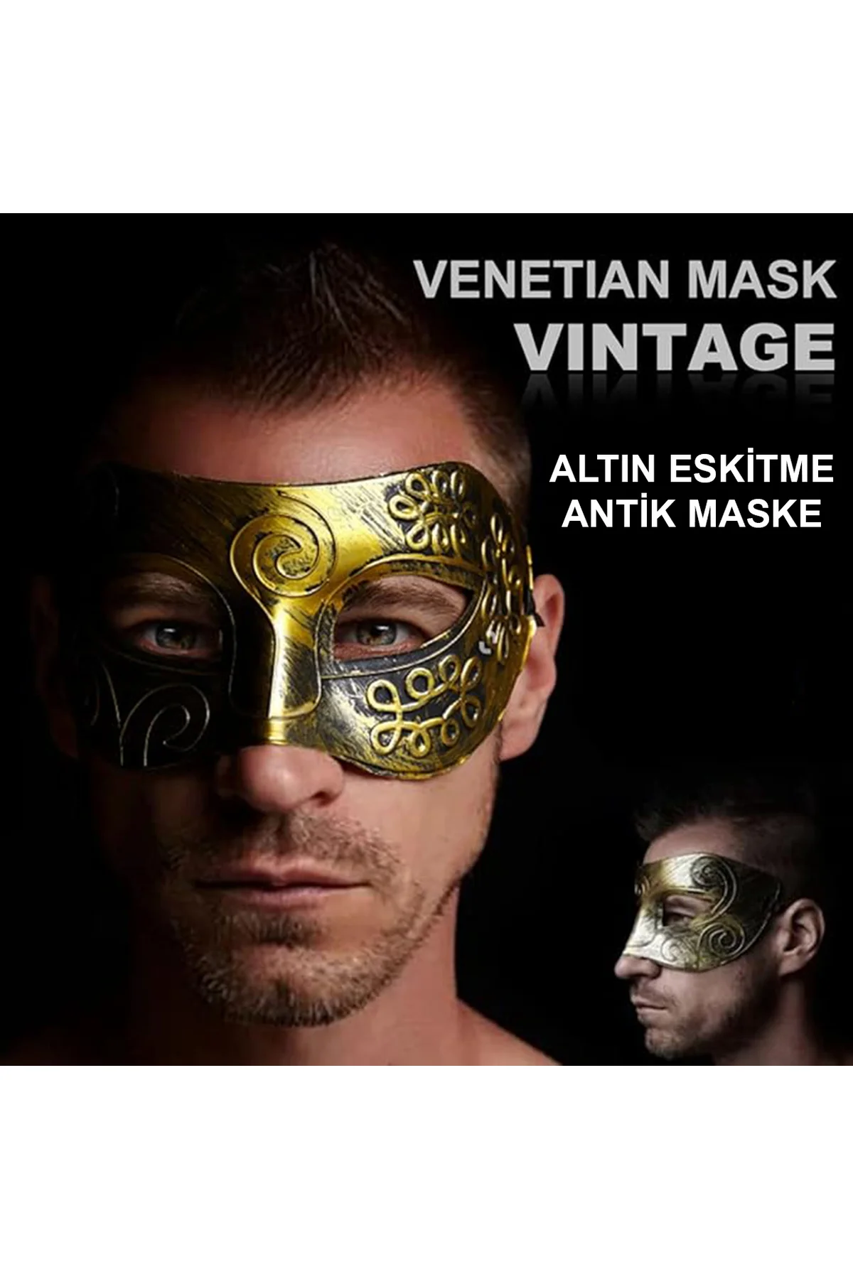 Altın Eskitme Yüz Maskesi - Antik Tarz Balo Maskesi (4741) - Just Cheap Store Görsel 2