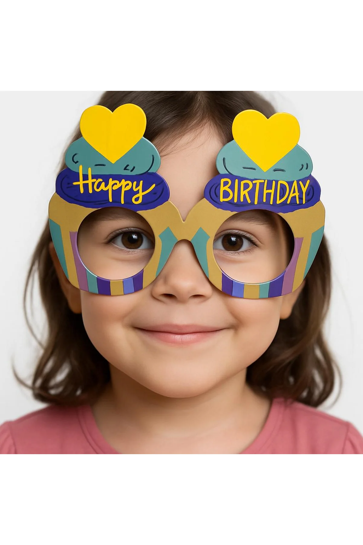 Cupcake Temalı Doğum Günü Renkli Karton Happy Birthday Gözlüğü 6 Adet (4741)