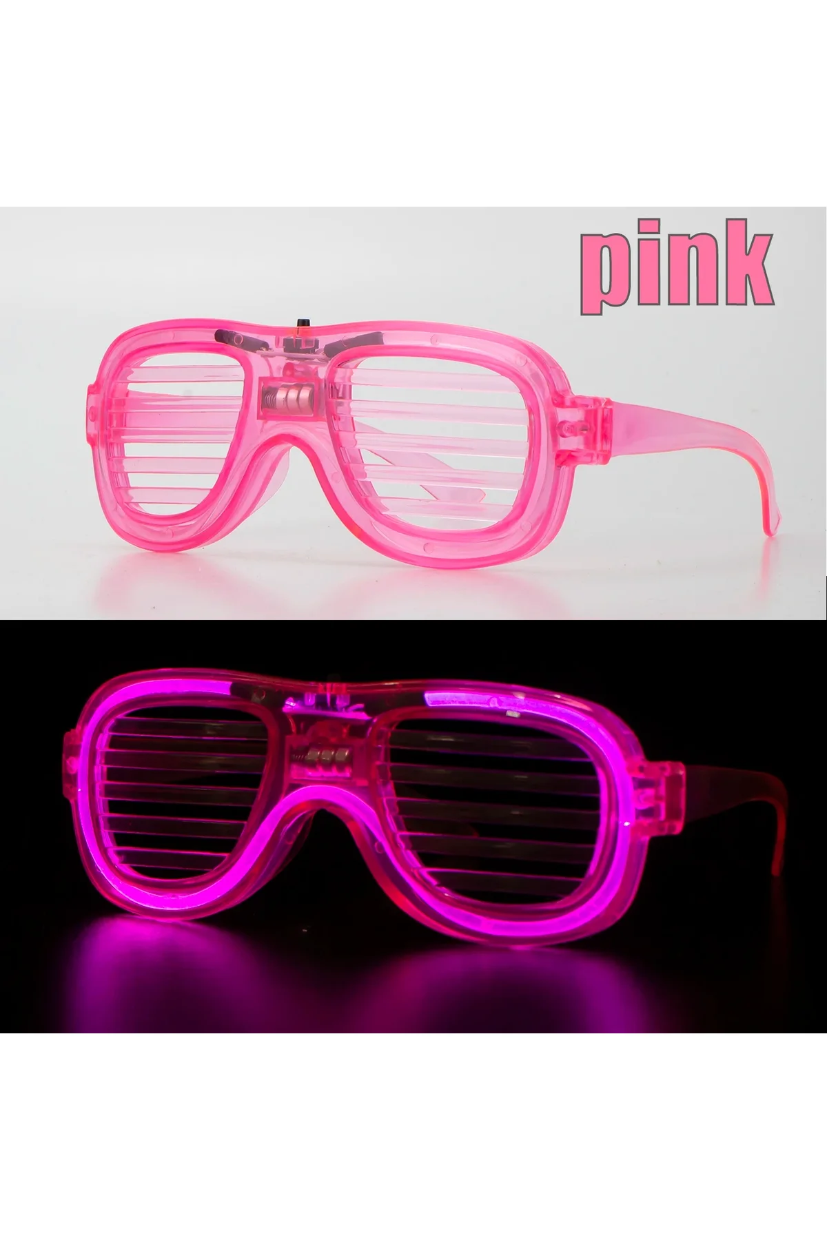 Pembe Led Işıklı Parti Gözlüğü - Neon Glow Şerit Gözlük 3 Modlu (4741)