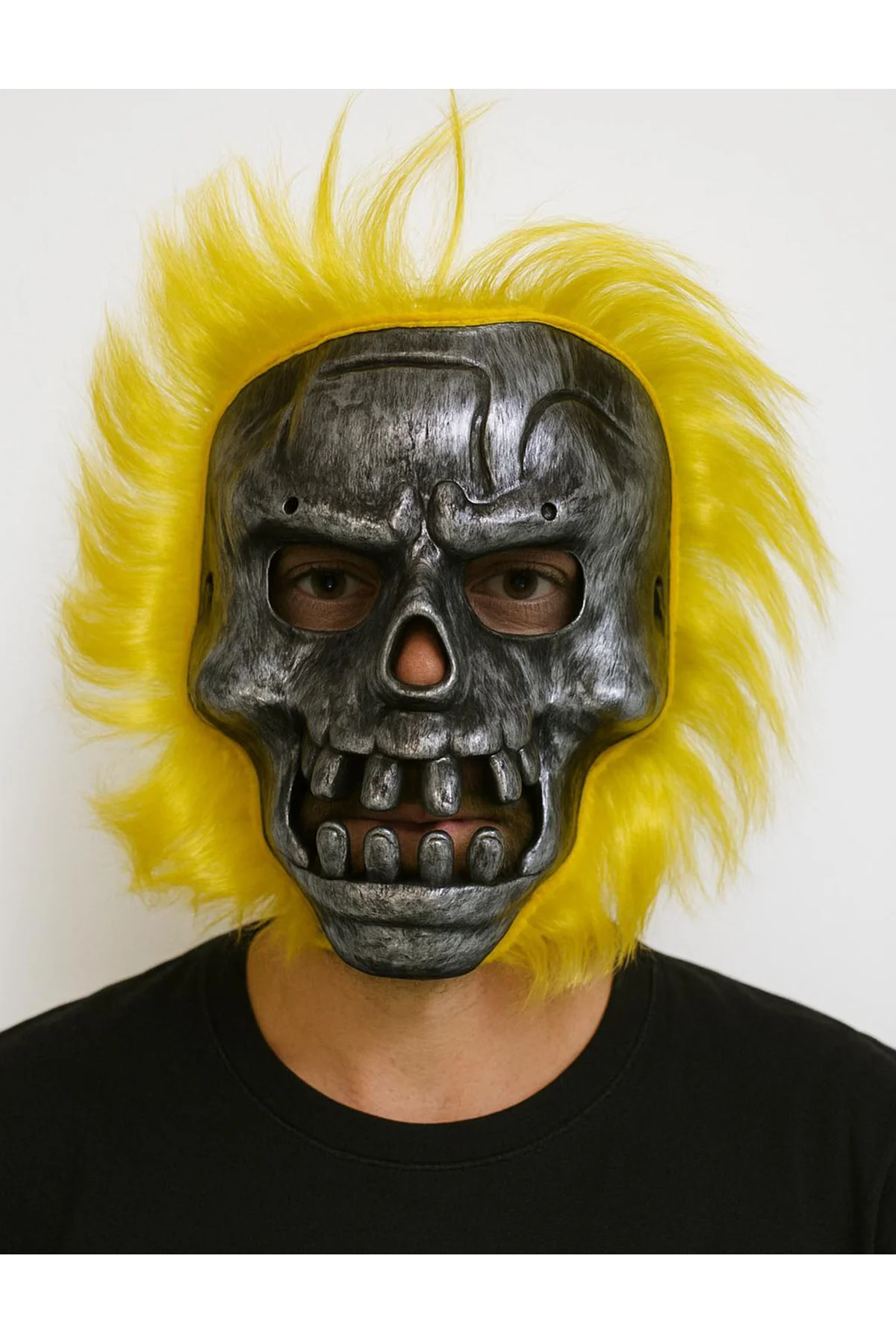 Wild Skull - Metal Kafatası Sarı Saçlı İskelet Maske (4741)