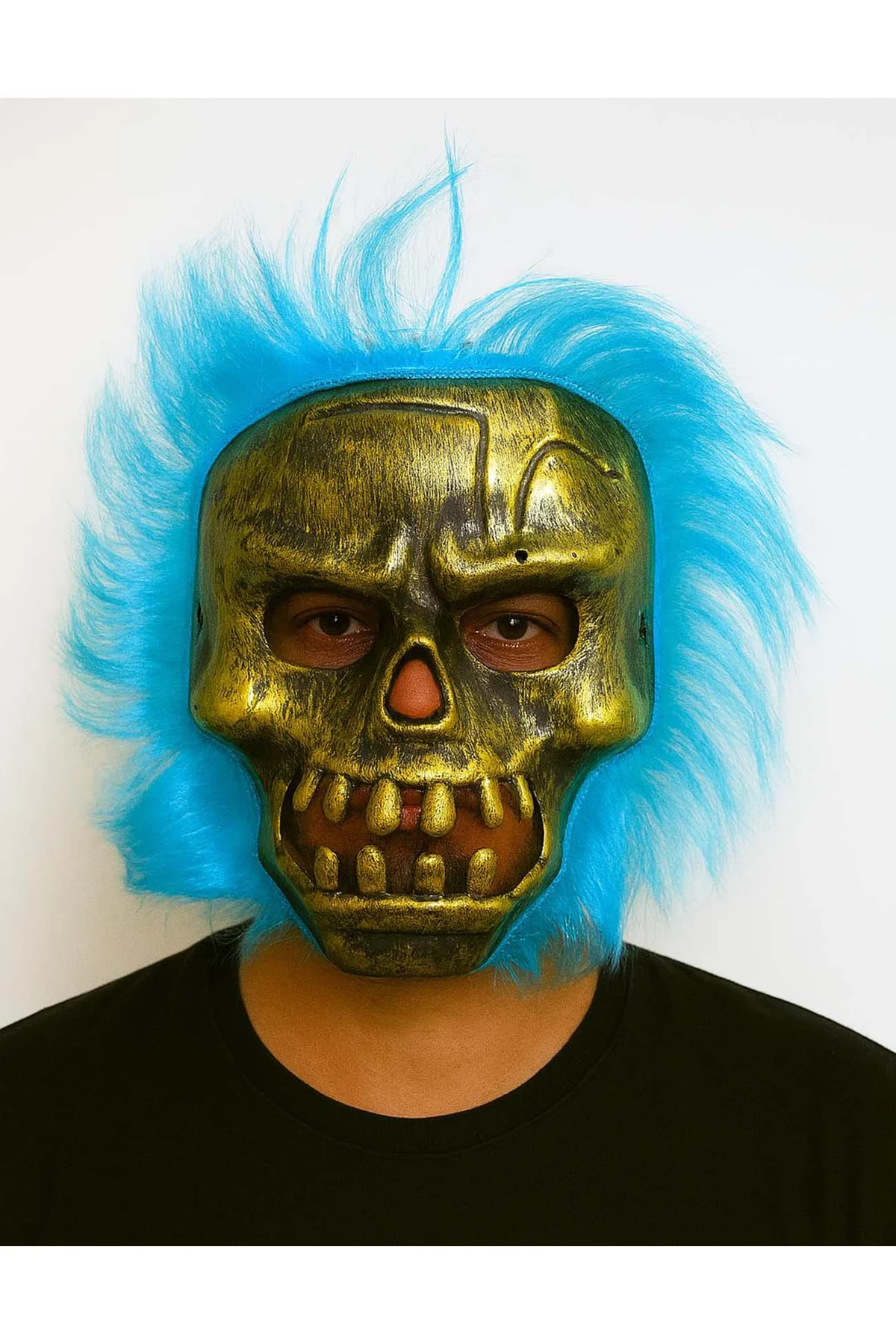 Wild Skull - Bakır Kafatası Turkuaz Saçlı İskelet Maske (4741)