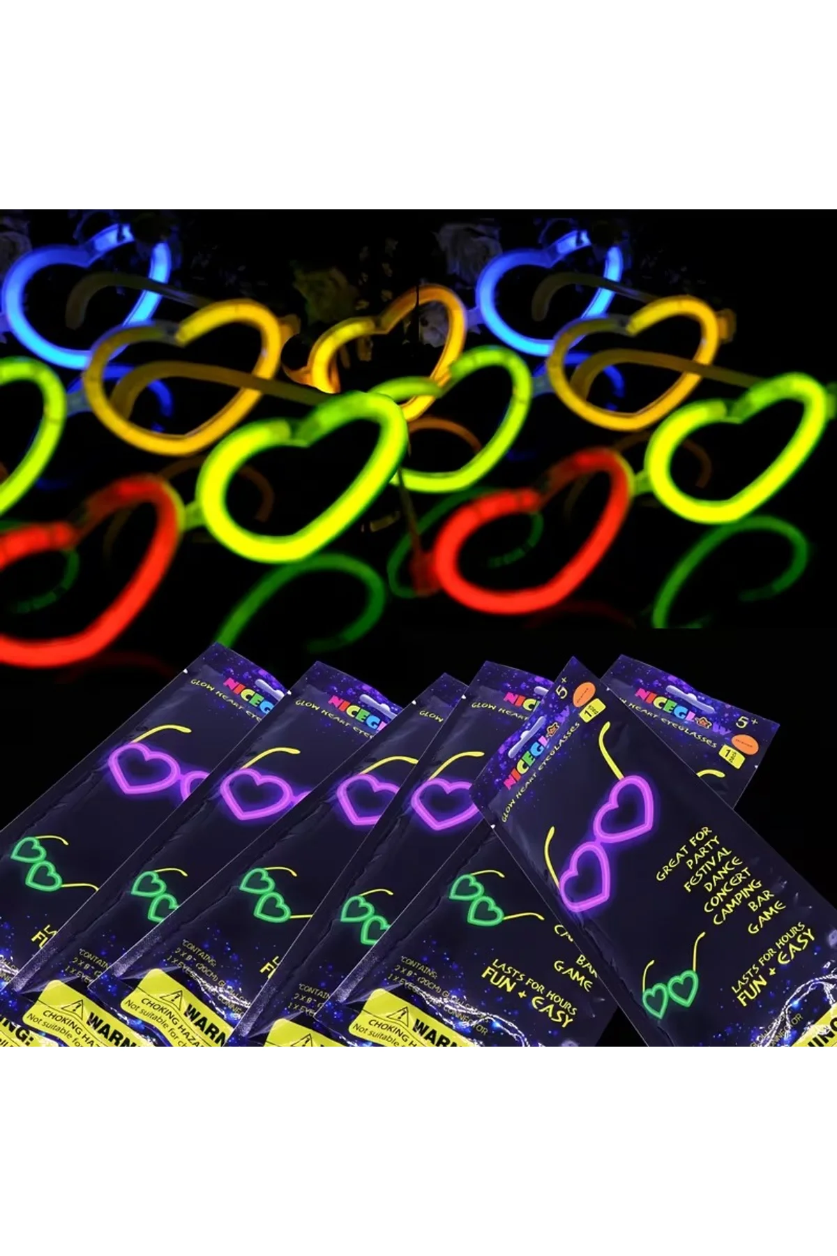 Glow Kalpli Fosforlu Gözlük 6’lı Renkli Set – Neon Parti (4741) - Just Cheap Store Görsel 4