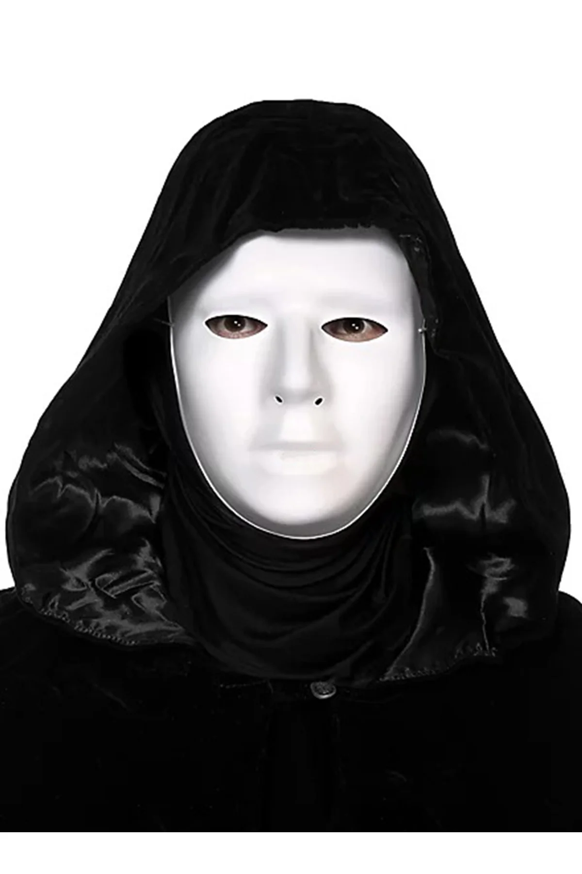 Siyah Kapüşonlu 120 cm Pelerin ve Beyaz Boyanabilir Tam Yüz Maske (4741) - Just Cheap Store Görsel 2