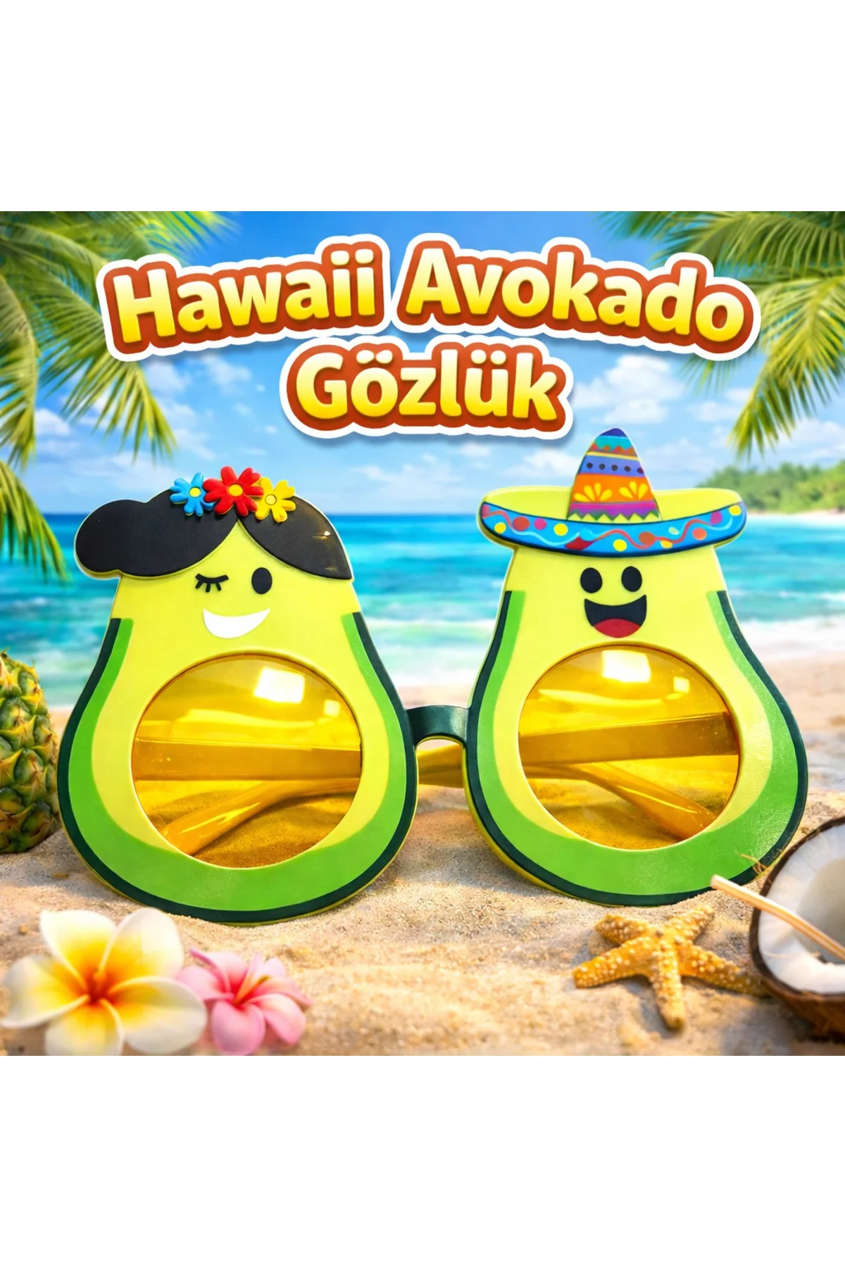 Hawaii Temalı Avokado Gözlük – Kostüm &amp;amp;amp; Parti Gözlüğü (4741) - Just Cheap Store Görsel 2