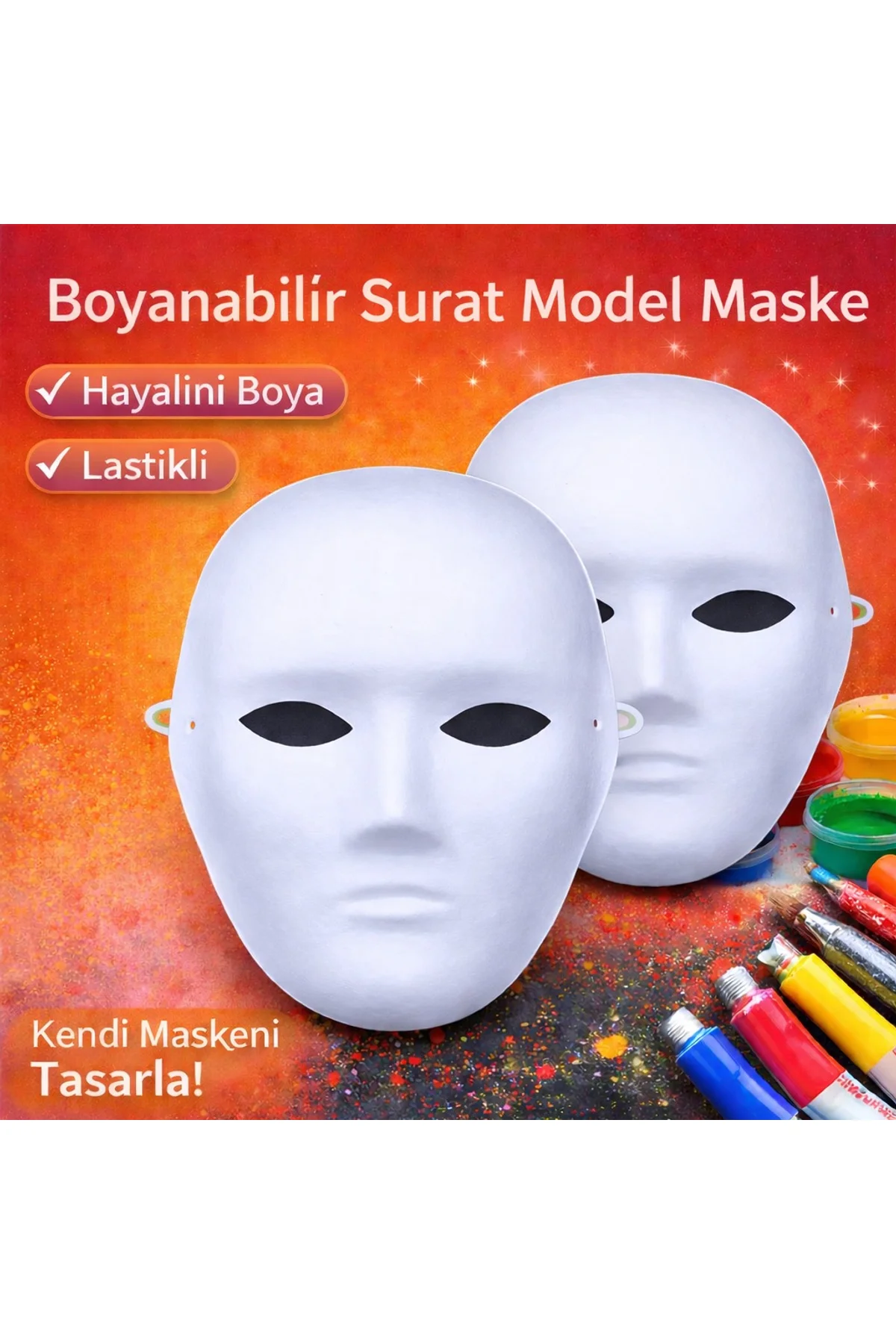 Boyanabilir Surat Model Maske – Lastikli | Kendin Tasarla (4741)
