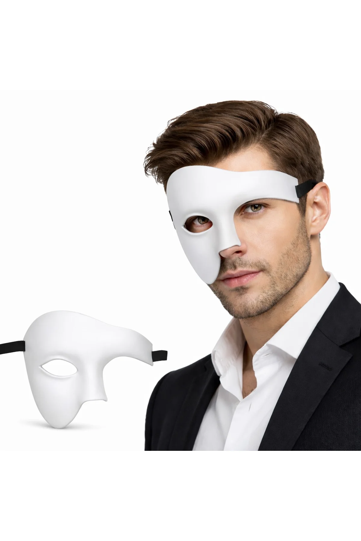Beyaz Yarım Erkek Maske – Phantom Parti &amp;amp;amp; Balo Maskesi (4741)