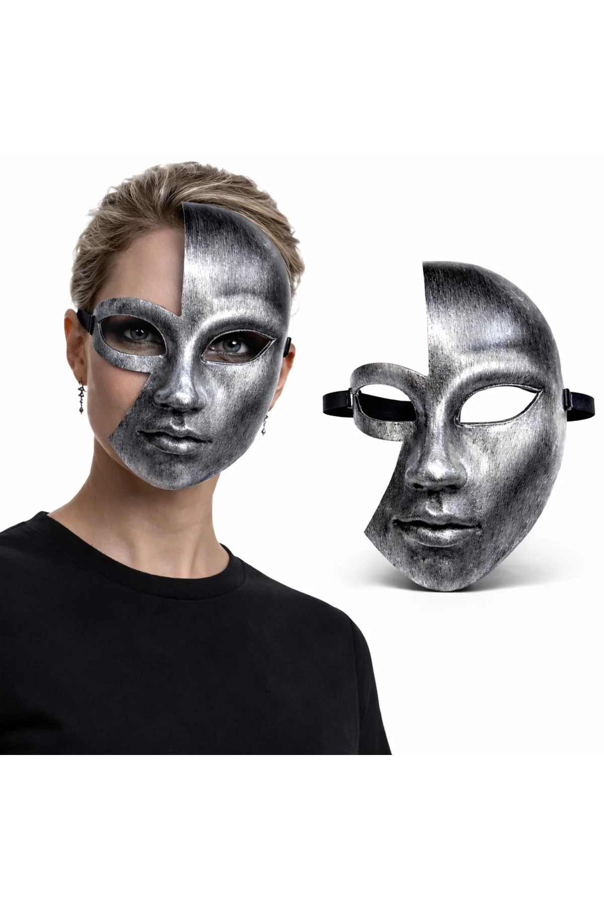 Antik Efektli Gümüş Yarım Yüz Plastik Parti Maskesi (4741) - Just Cheap Store Görsel 3