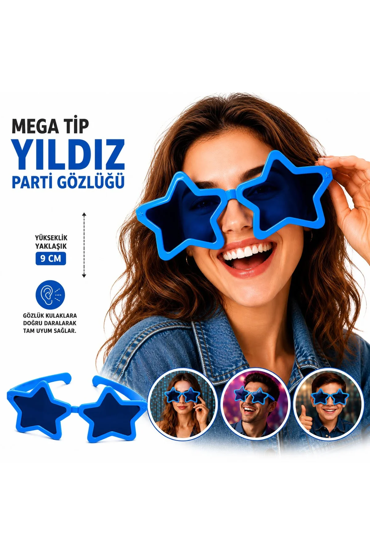 Mega Tip Yıldız Parti Gözlüğü Mavi Renk (4741)