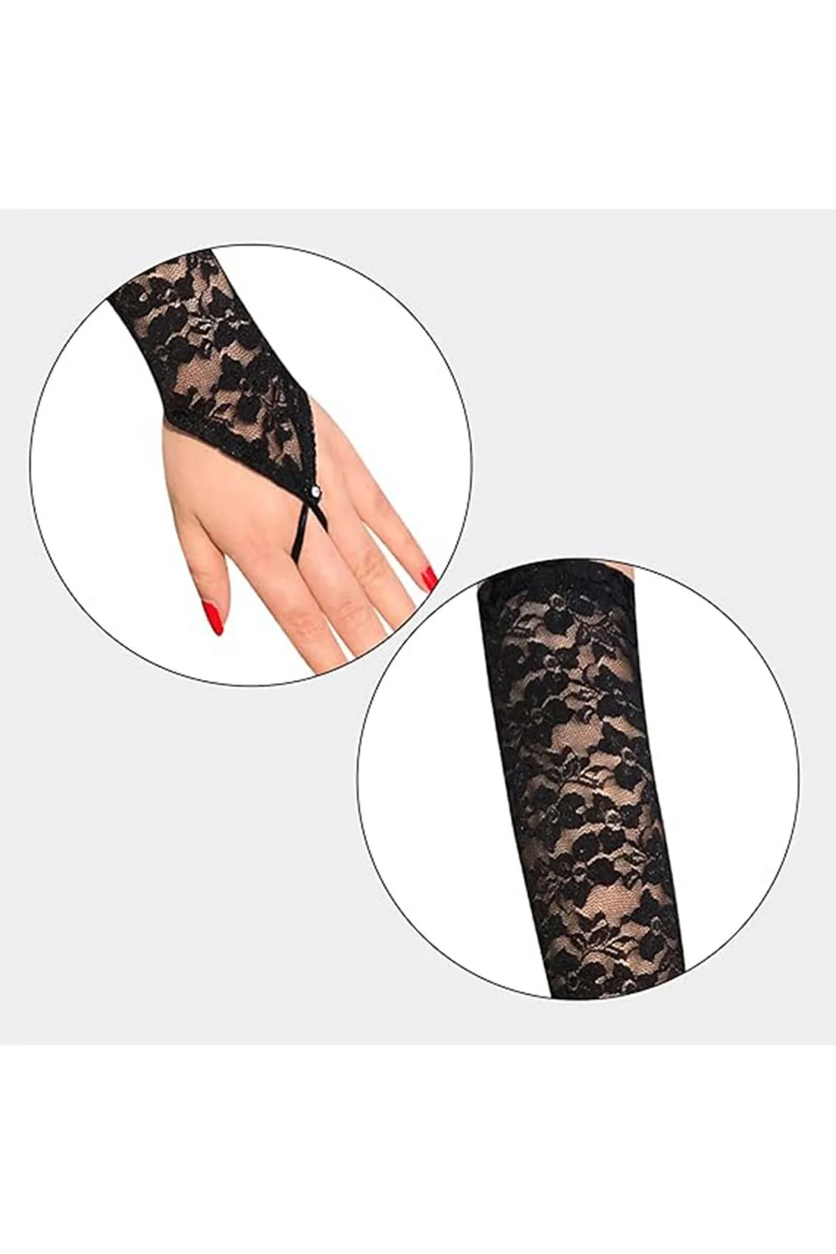 Parmak Askılı Zarif Gece Şıklığı Dantel Eldiven 40 cm (4741) - Just Cheap Store Görsel 5