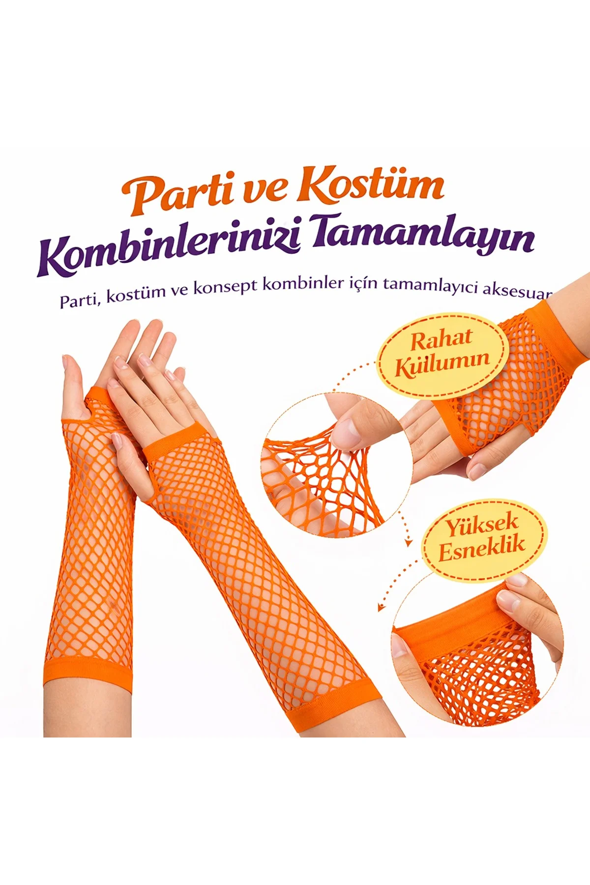 80’ler 90’lar Retro Turuncu File Parmaksız Eldiven 26 cm (4741) - Just Cheap Store Görsel 2
