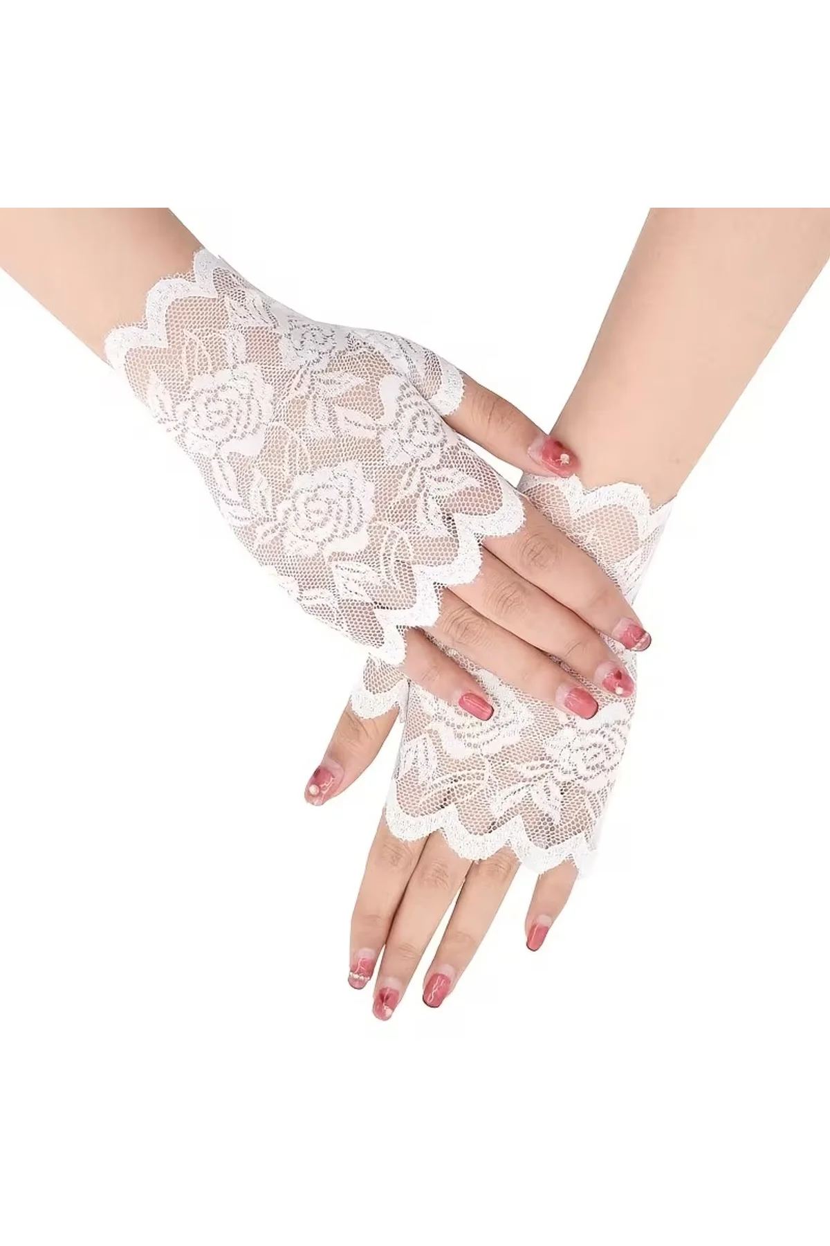 Beyaz Dantel Parmaksız Kısa Eldiven (4741) - Just Cheap Store Görsel 2
