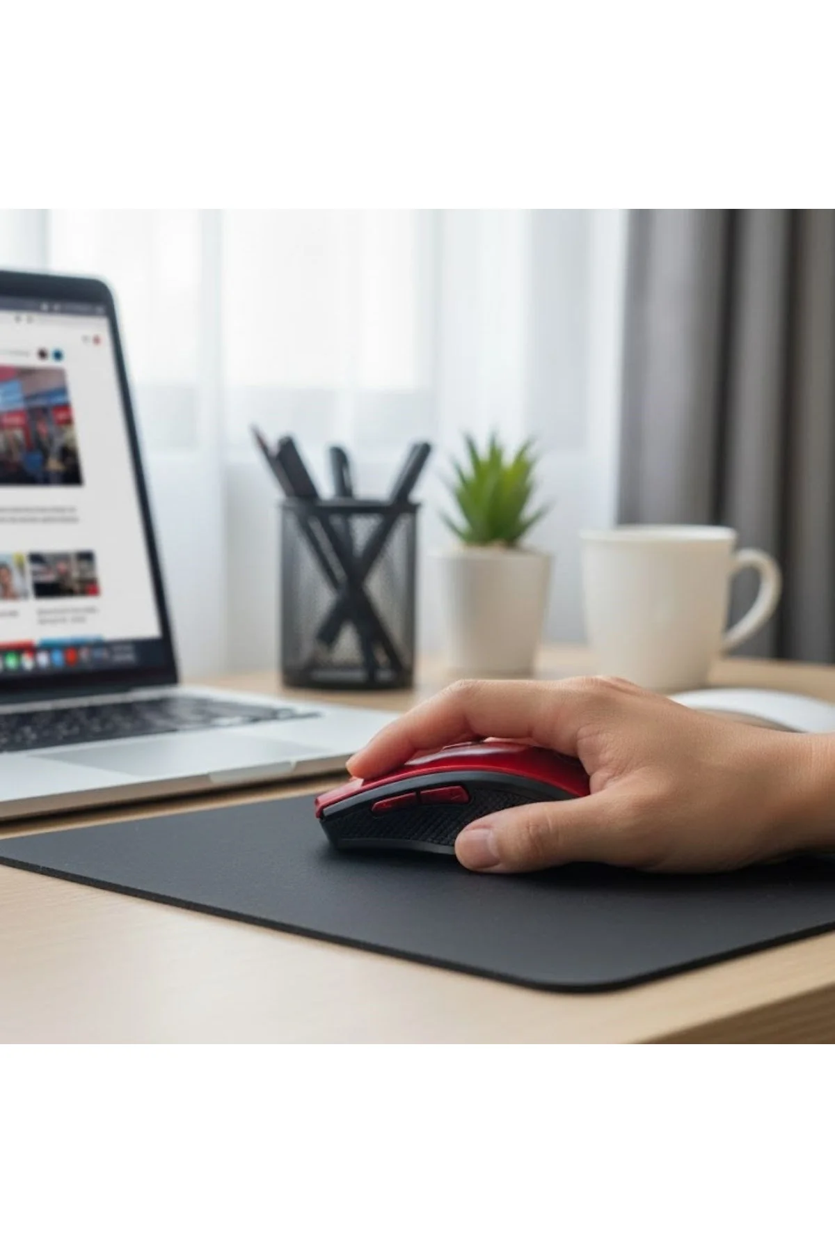 Kırmızı Renkli Baş Parmak Destekli Ergonomik Sessiz Kablosuz Mouse – USB Alıcılı, Ofis ve Oyun İçin - Just Cheap Store Görsel 2