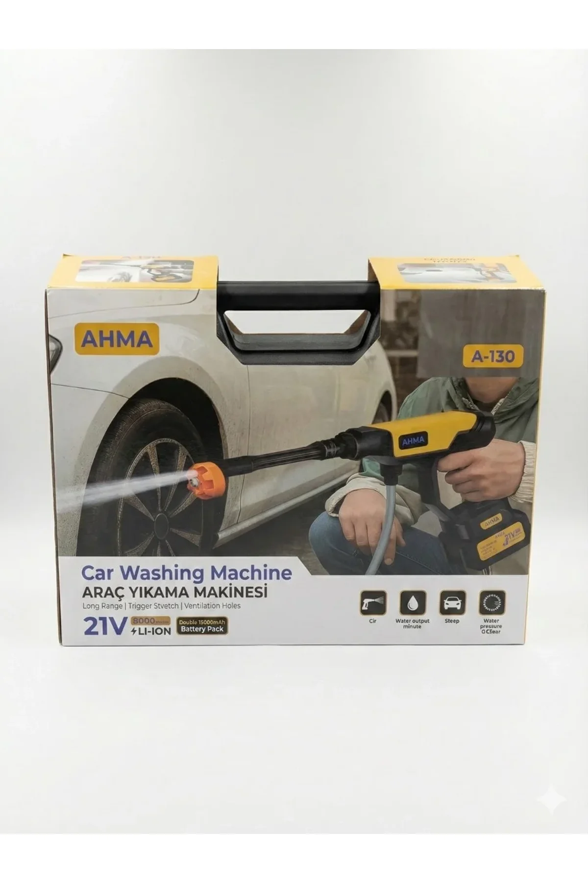 Akülü Basınçlı Araç Yıkama Makinesi | 21v Çift Batarya | 175 Psı Güç | 3.6l/dk Su Akışı A-130 (4741) - Just Cheap Store Görsel 3