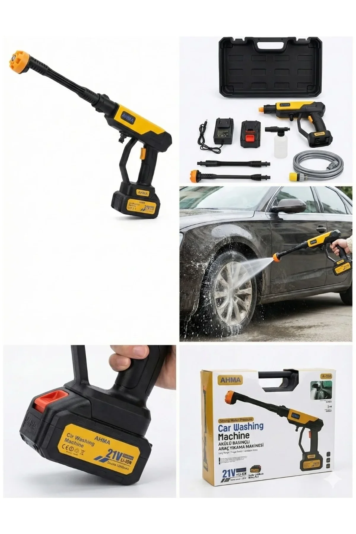 Akülü Basınçlı Araç Yıkama Makinesi | 21v Çift Batarya | 175 Psı Güç | 3.6l/dk Su Akışı A-130 (4741) - Just Cheap Store Görsel 4
