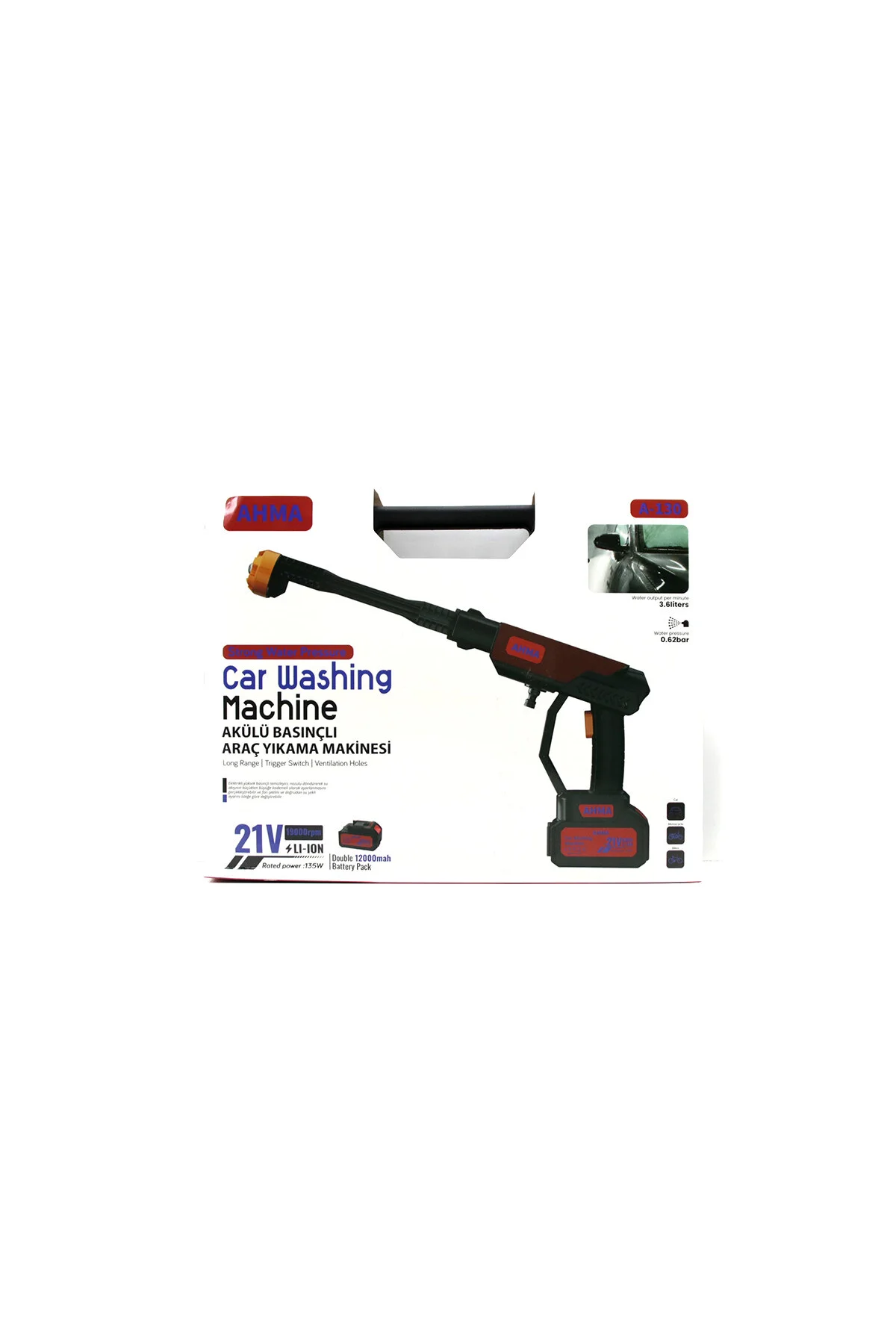 OTO - ARAÇ YIKAMA MAKİNESİ ŞARJLI - YEDEK BATARYALI 135W - 19000 RPM 12000 mAh - 21V 0.62bar A-130 ( - Just Cheap Store Görsel 3