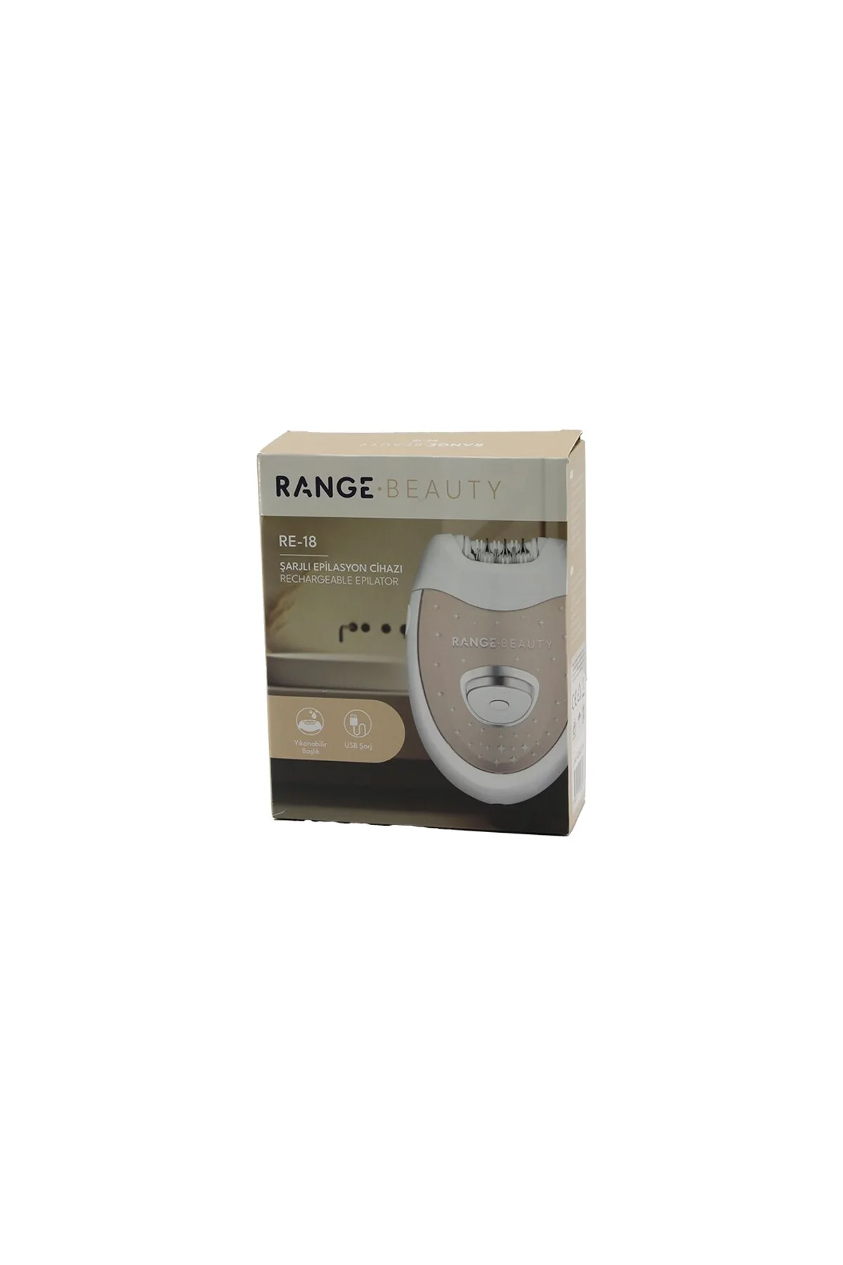 RANGE BEAUTY RE-18 EPİLASYON CİHAZI EPİLATÖR USB ŞARJLI=50DK 2 KADEME HIZ YIKANABİLİR BAŞLIK=18 ÇİFT