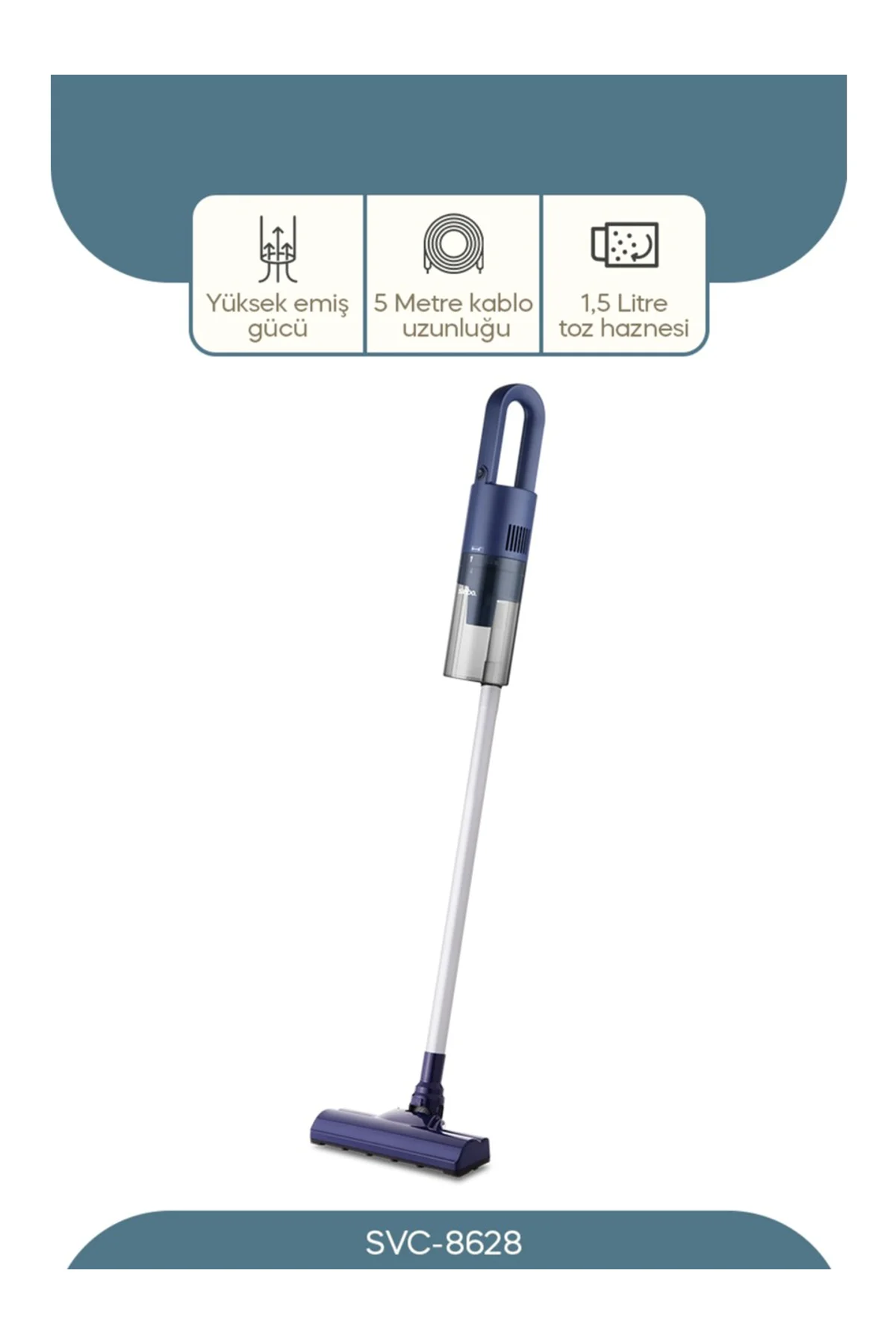 DİKEY MAVİ ELEKTRİKLİ SÜPÜRGE 500W 90° BAŞLIK - 1.5LT TOZ HAZNE - ÇİFT FİLTRE SVC-8628 (4741) - Just Cheap Store Görsel 2