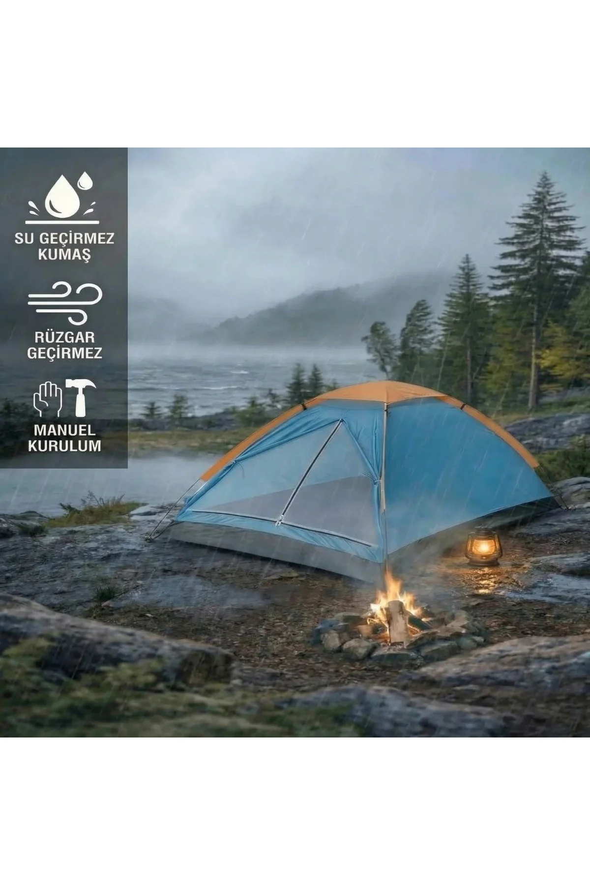 4 Kişilik Kamp Çadırı Manuel Kurulum Düz Kapılı Outdoor Dayanıklı Kamp Doğa Çadırı 200 x 200 x 110 c - Just Cheap Store Görsel 5