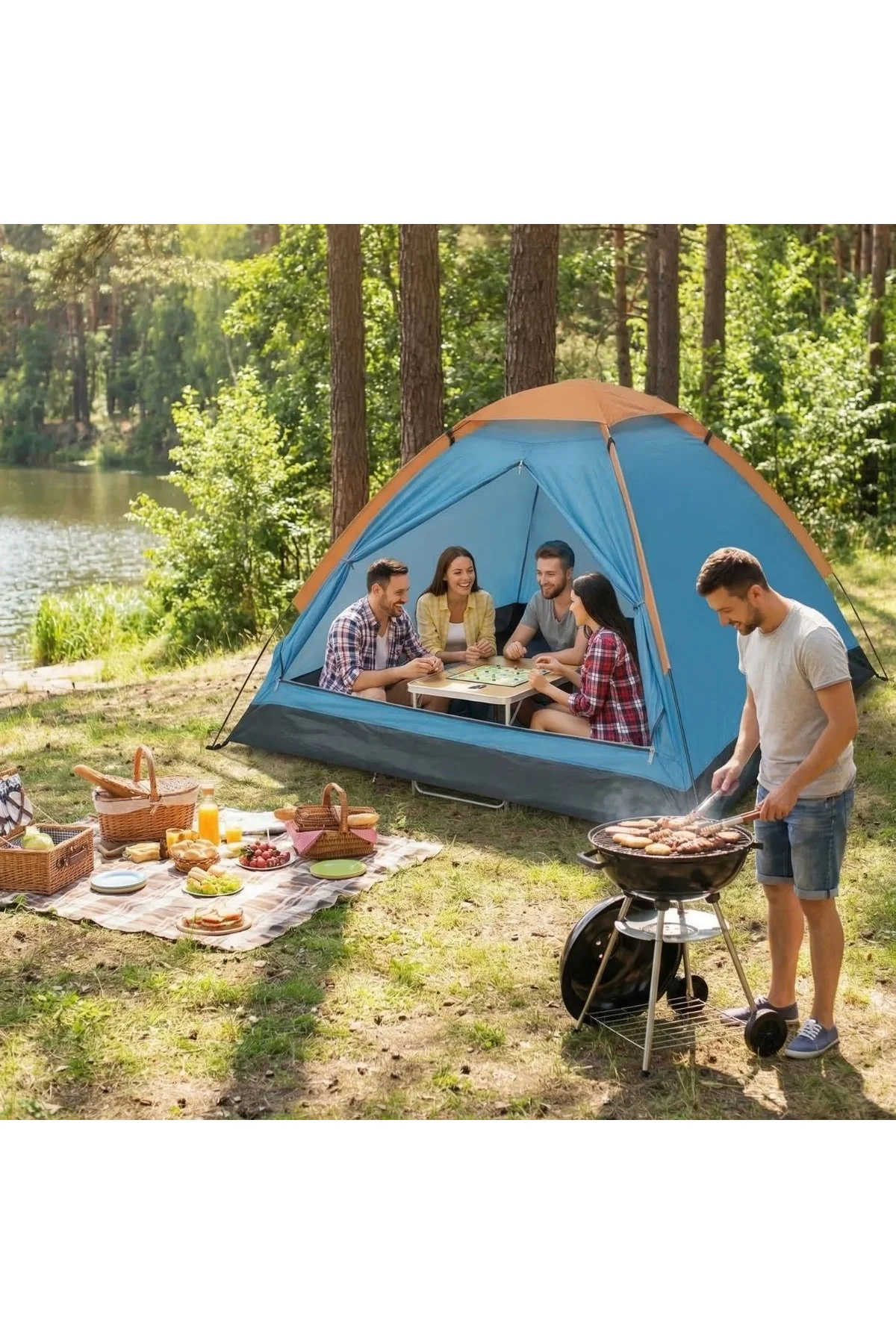 4 Kişilik Kamp Çadırı Manuel Kurulum Düz Kapılı Outdoor Dayanıklı Kamp Doğa Çadırı 200 x 200 x 110 c - Just Cheap Store Görsel 2