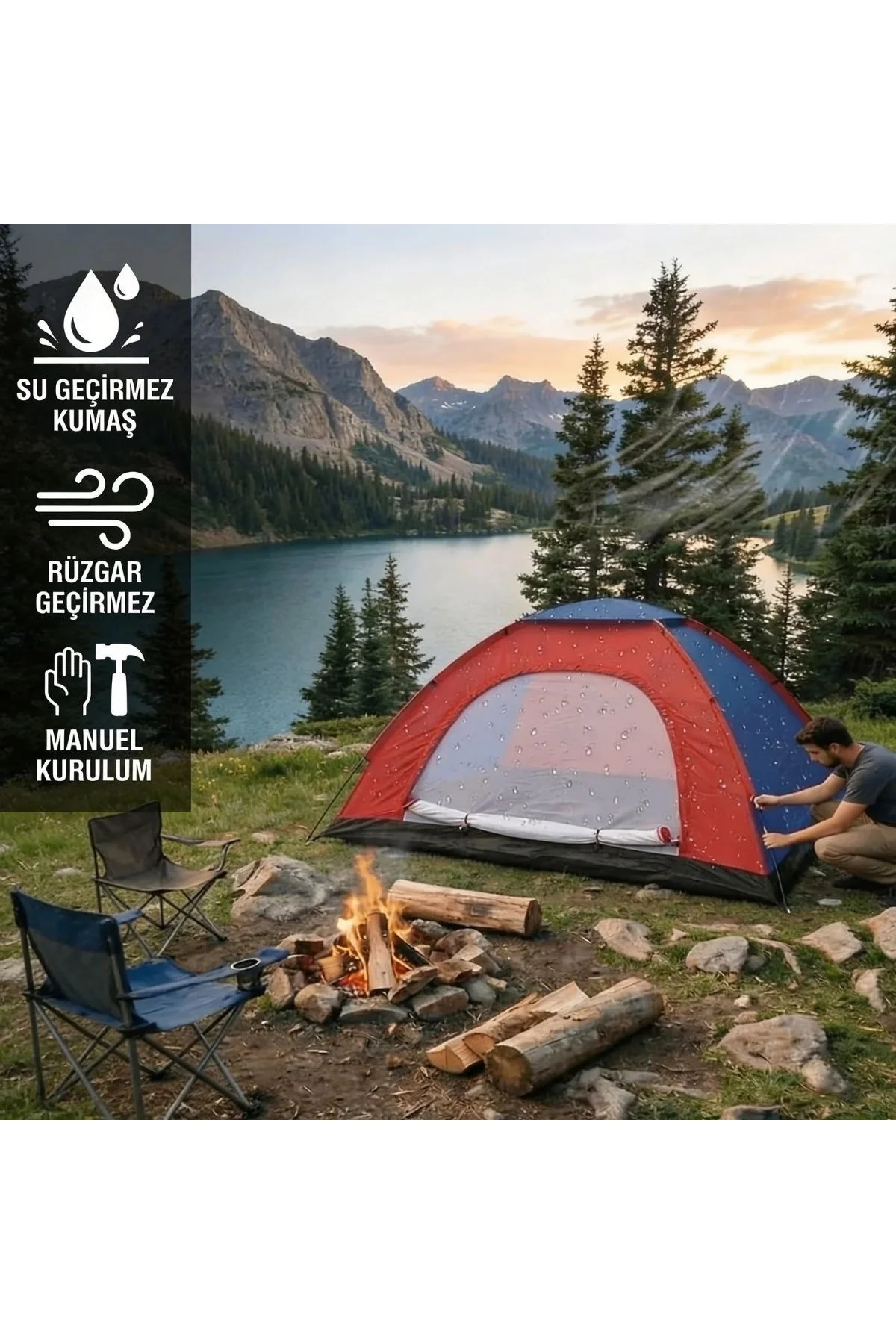 6 Kişilik Manuel Kurulum Kamp Çadırı – Aile, Doğa, Piknik ve Outdoor Kamp Çadırı 220x250x150 cm (474 - Just Cheap Store Görsel 5