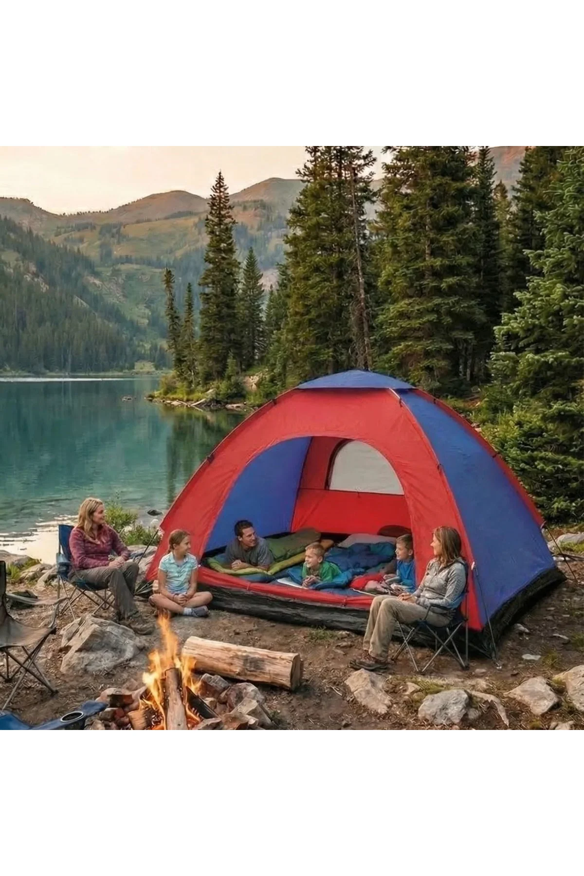 6 Kişilik Manuel Kurulum Kamp Çadırı – Aile, Doğa, Piknik ve Outdoor Kamp Çadırı 220x250x150 cm (474 - Just Cheap Store Görsel 2