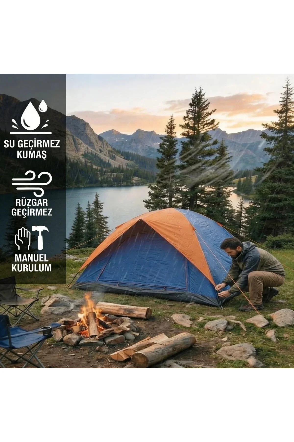 4 Kişilik Manuel Kurulum Gölgelikli Kamp Çadırı – Aile, Doğa, Piknik ve Outdoor 200x200x135 cm (4741 - Just Cheap Store Görsel 5