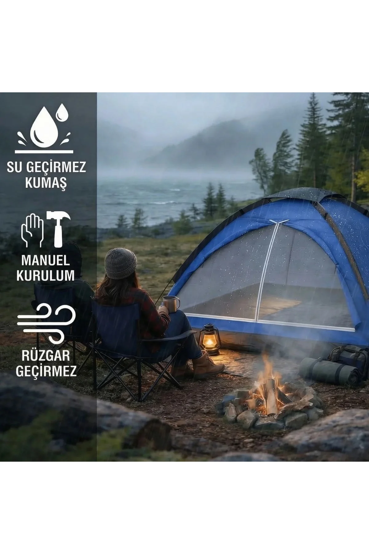 3 Kişilik Manuel Kamp Çadırı – Düz Kapılı Outdoor Aile, Doğa, Piknik ve Kamp Çadırı 200x150x110 cm ( - Just Cheap Store Görsel 5