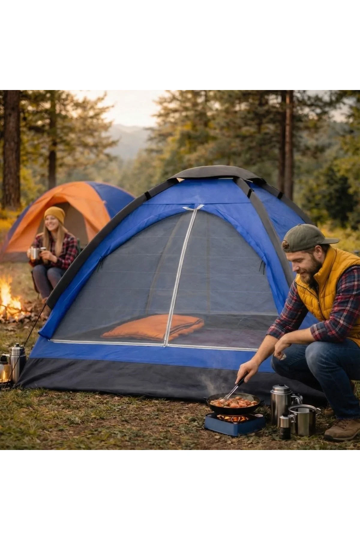 3 Kişilik Manuel Kamp Çadırı – Düz Kapılı Outdoor Aile, Doğa, Piknik ve Kamp Çadırı 200x150x110 cm ( - Just Cheap Store Görsel 4