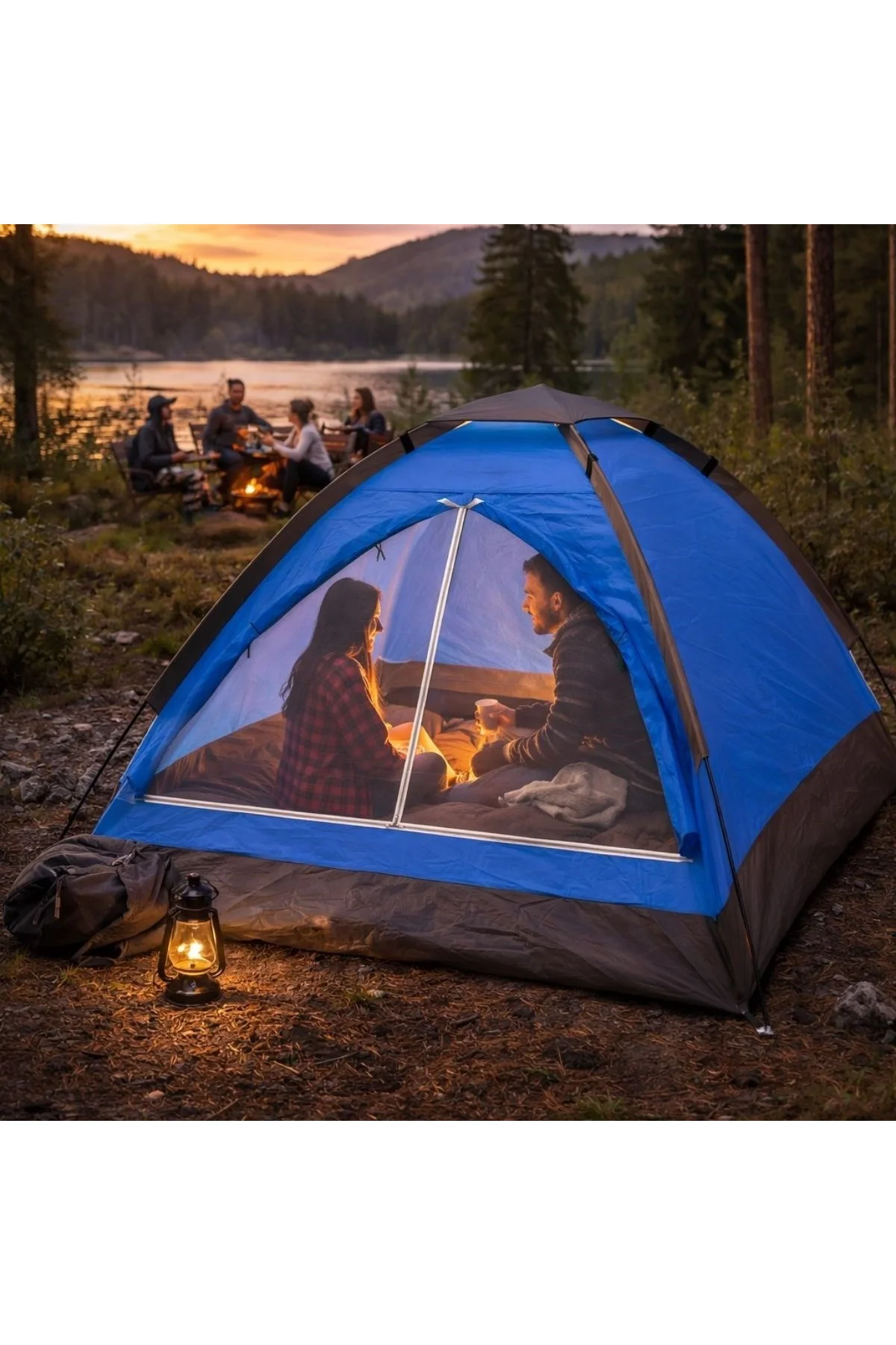 3 Kişilik Manuel Kamp Çadırı – Düz Kapılı Outdoor Aile, Doğa, Piknik ve Kamp Çadırı 200x150x110 cm ( - Just Cheap Store Görsel 2