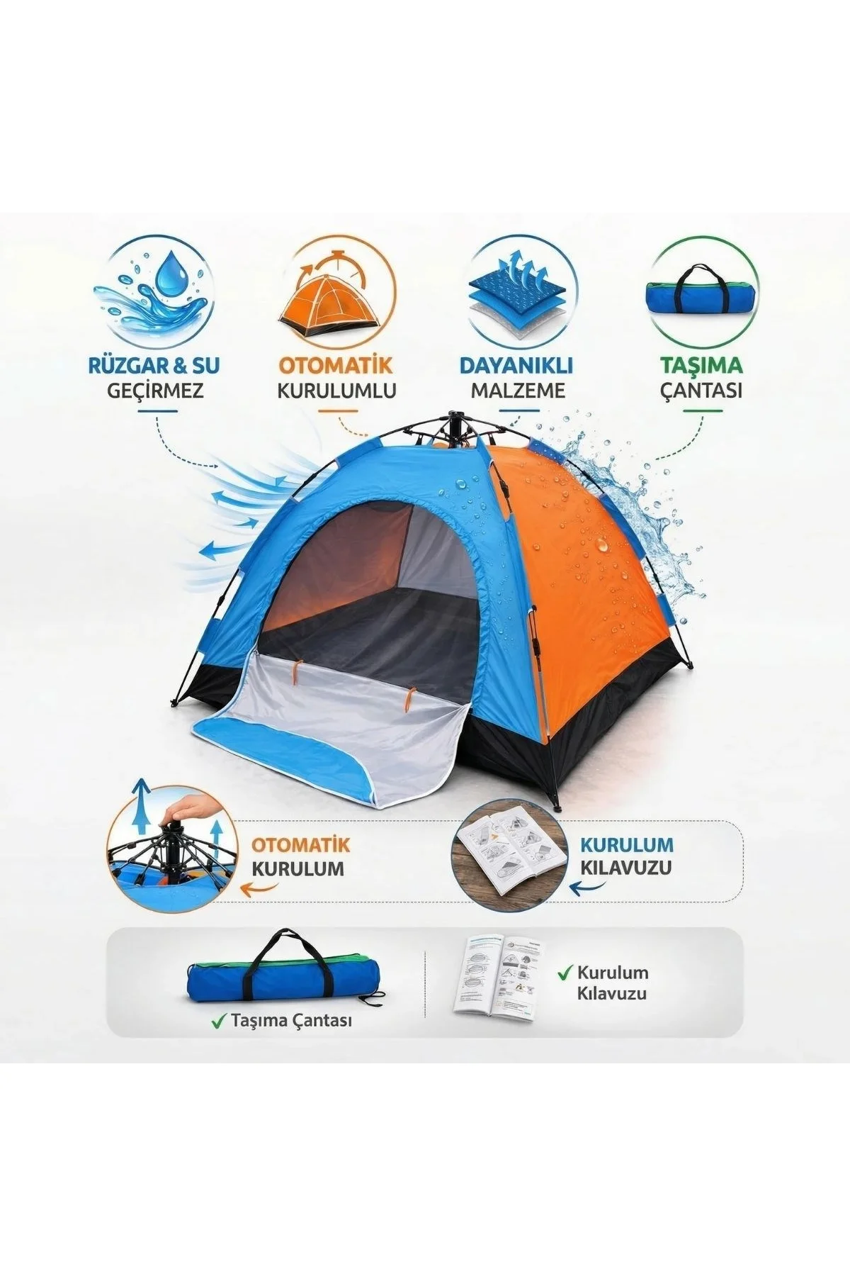 8 Kişilik Otomatik Kurulum Kamp Çadırı – Outdoor , Suya Dayanıklı Hızlı Kurulum Piknik ve Doğa İçin - Just Cheap Store Görsel 3