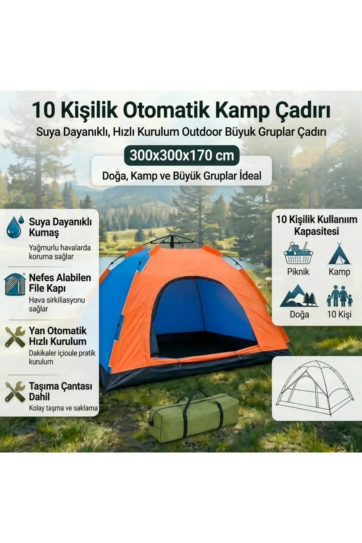 10 Kişilik Otomatik Kurulum Kamp Çadırı – Outdoor , Suya Dayanıklı Hızlı Kurulum Piknik ve Doğa İçin - Just Cheap Store Görsel 4