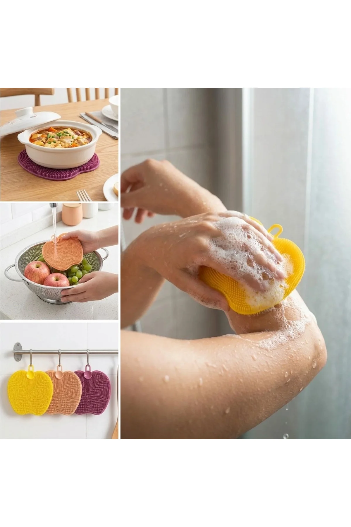 Elma Şekilli Silikon Bulaşık Yıkama Matı – Çok Amaçlı Mutfak ve Banyo Süngeri (4741) - Just Cheap Store Görsel 3