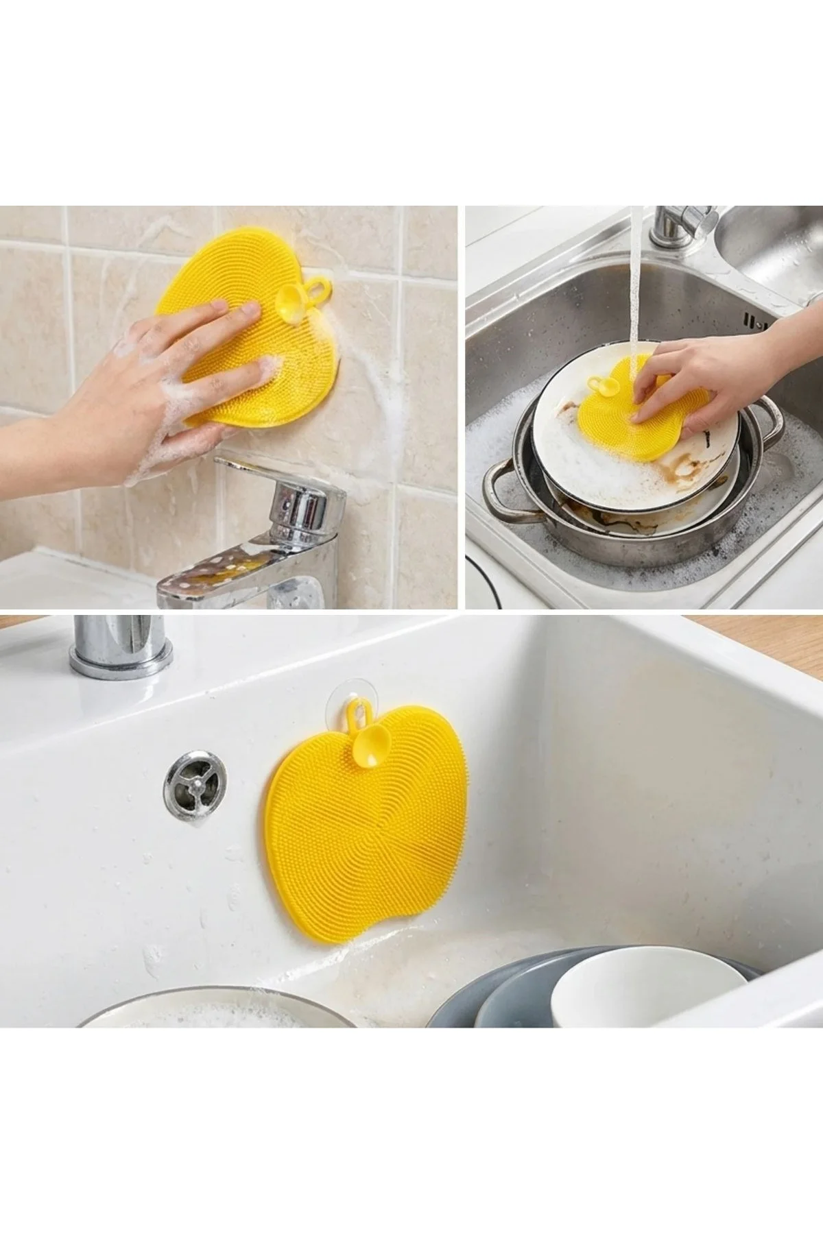 Elma Şekilli Silikon Bulaşık Yıkama Matı – Çok Amaçlı Mutfak ve Banyo Süngeri (4741) - Just Cheap Store Görsel 4
