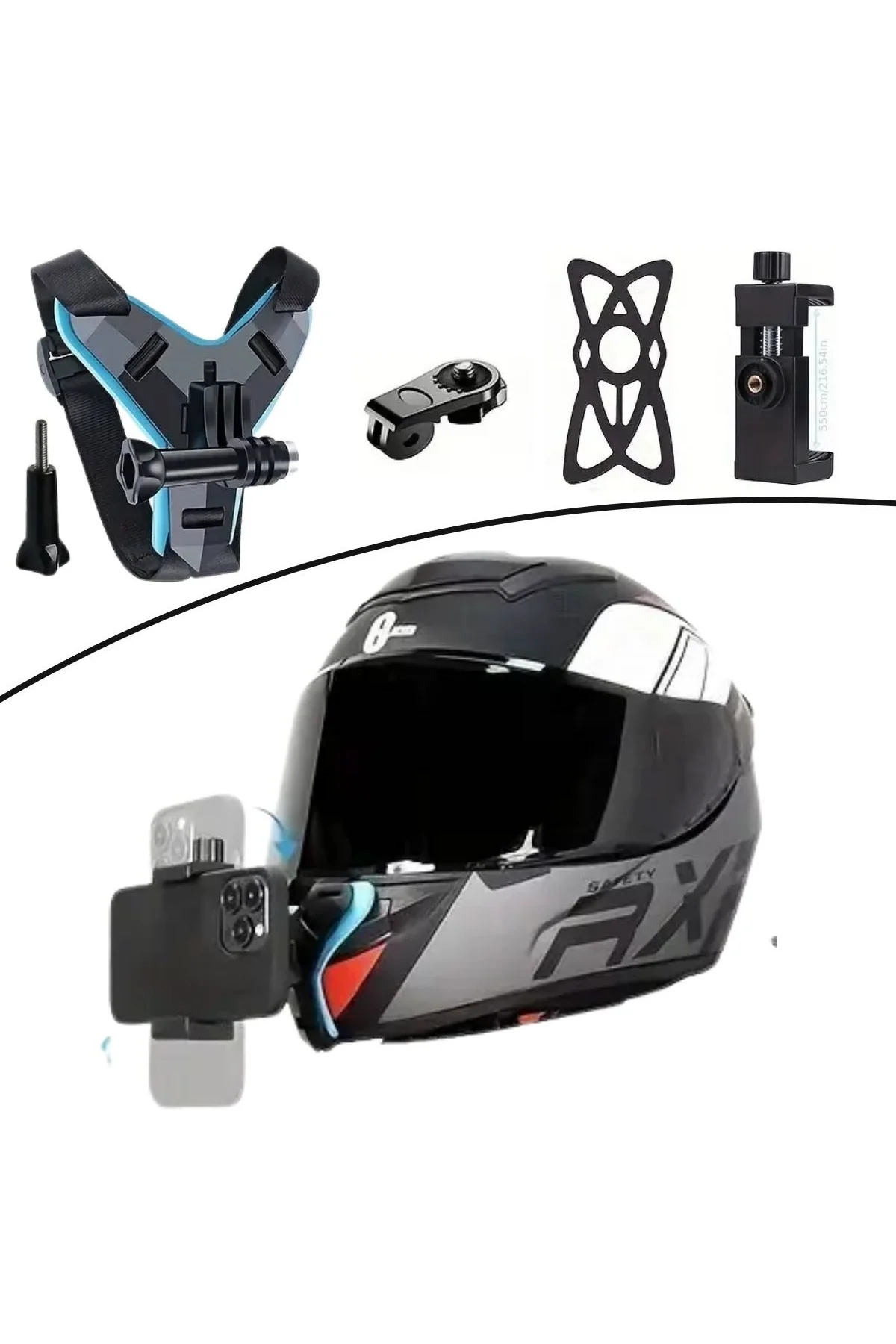 Motorsiklet Kask Önü Takılan Telefon Tutucu Aksiyon Kamerası Takılabilen Aparat (4741)