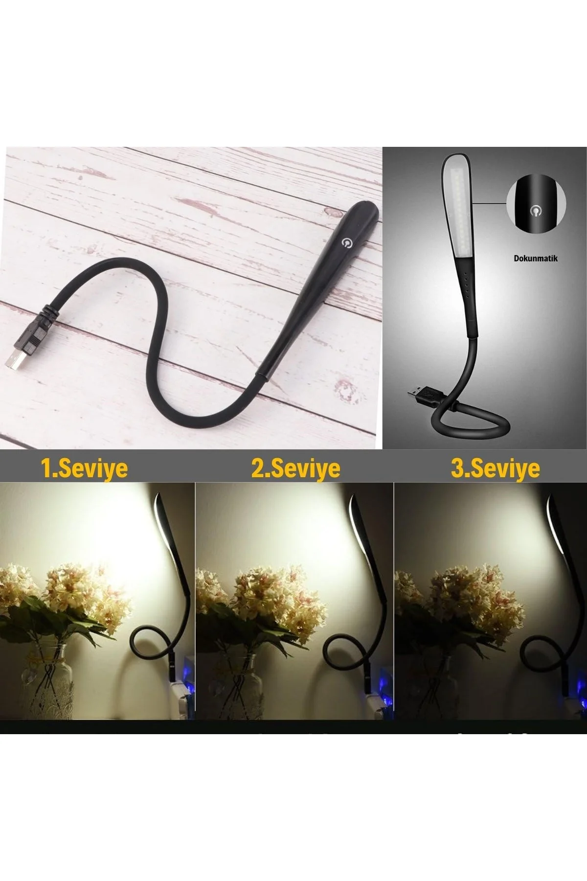 USB Girişli 14 Ledli 3 Kademeli Dokunmatik Masa/Kitap Okuma Lambası Ledi Siyah (4741) - Just Cheap Store Görsel 4
