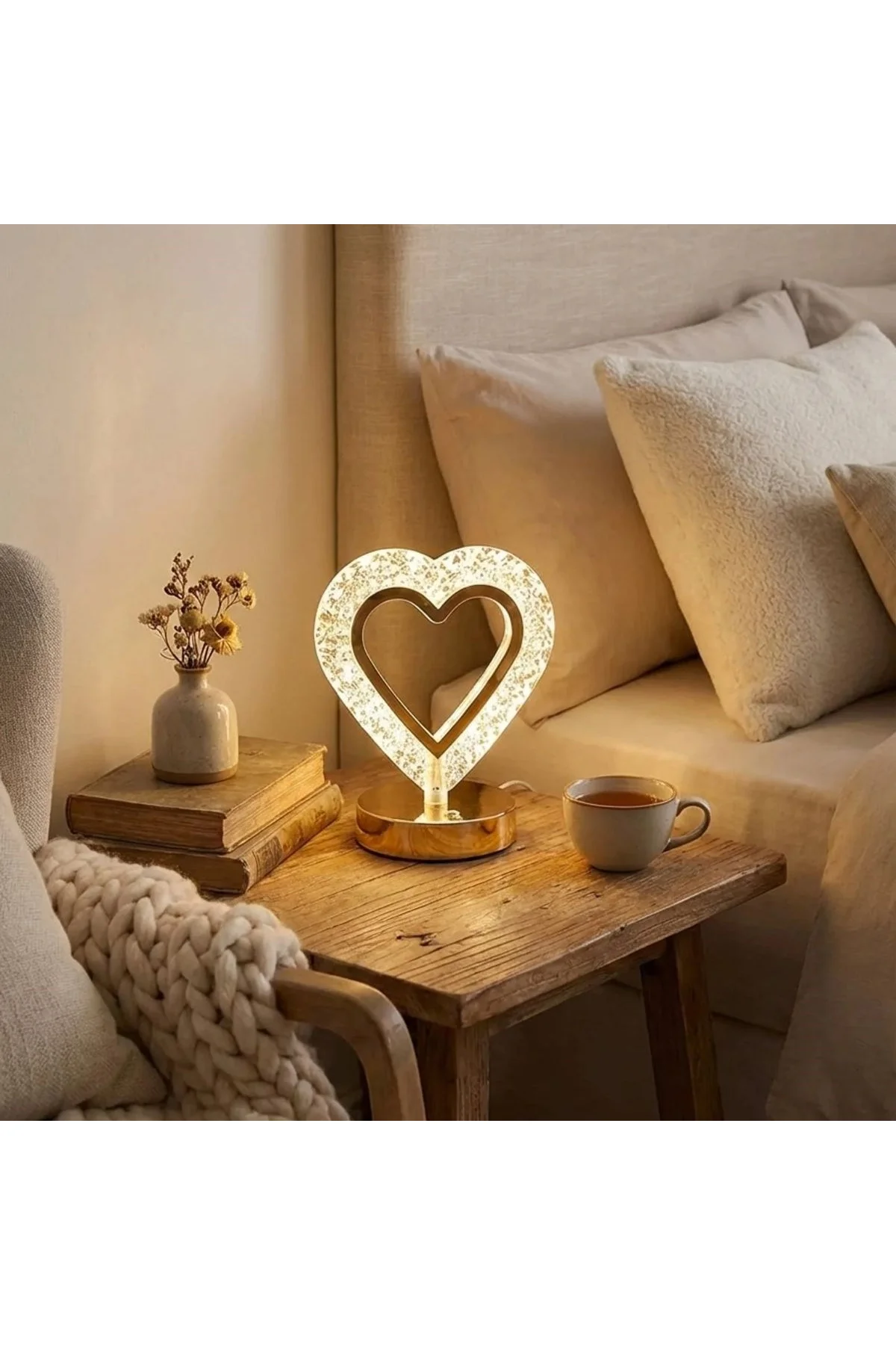 Kalp Şeklinde Kristal LED Masa Lambası – Dokunmatik, 3 Renk Işık Modlu, Şarjlı Mini Dekoratif Gece L - Just Cheap Store Görsel 3