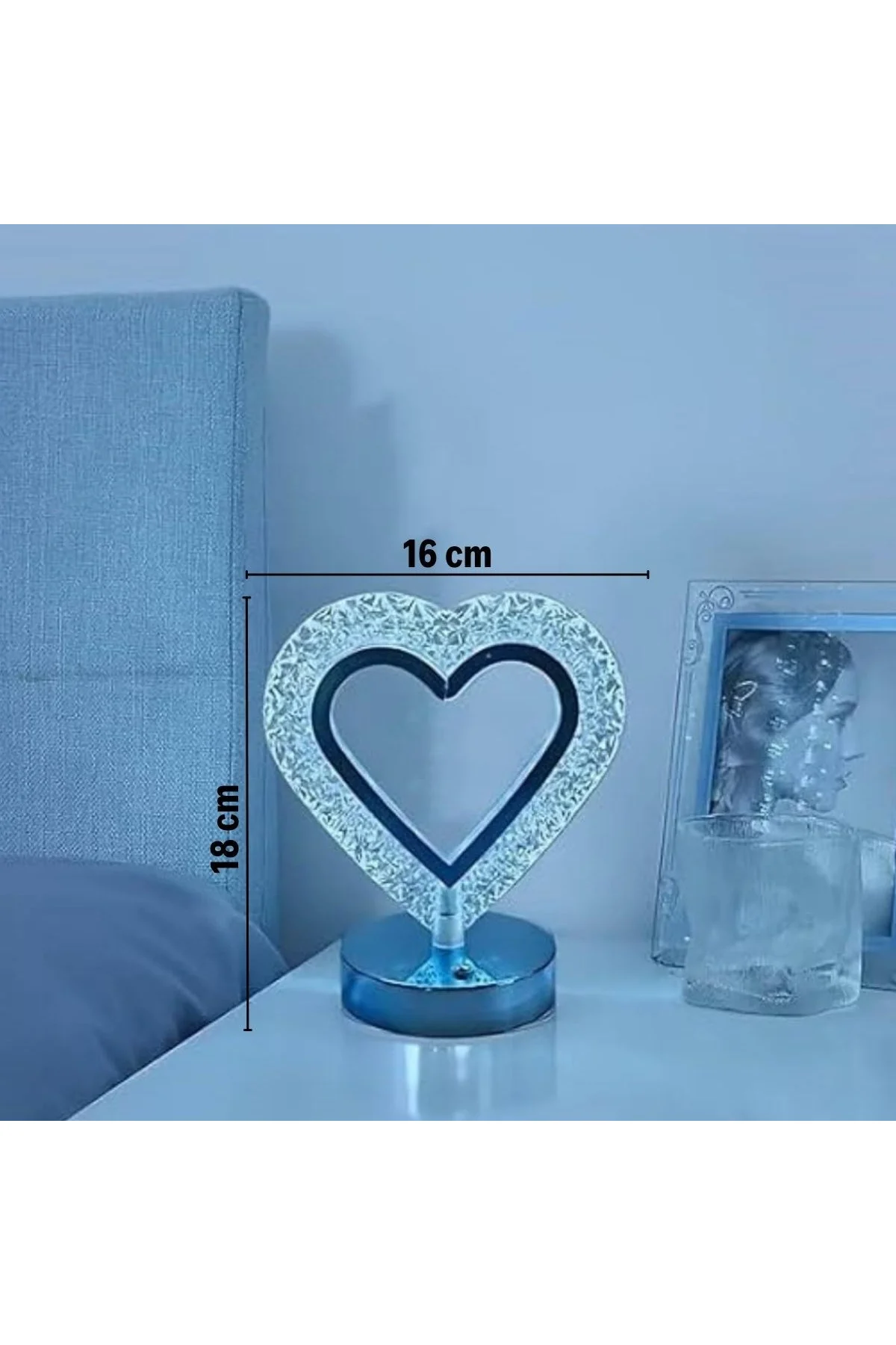 Kalp Şeklinde Kristal LED Masa Lambası – Dokunmatik, 3 Renk Işık Modlu, Şarjlı Mini Dekoratif Gece L - Just Cheap Store Görsel 5