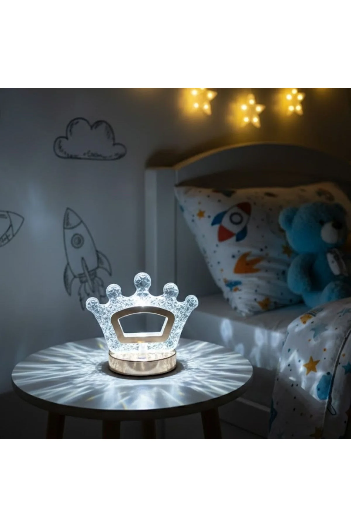 Kral Tacı Model Kristal LED Masa Lambası – Dokunmatik, 3 Renk Işık Modlu, Şarjlı Mini Dekoratif Gece - Just Cheap Store Görsel 3