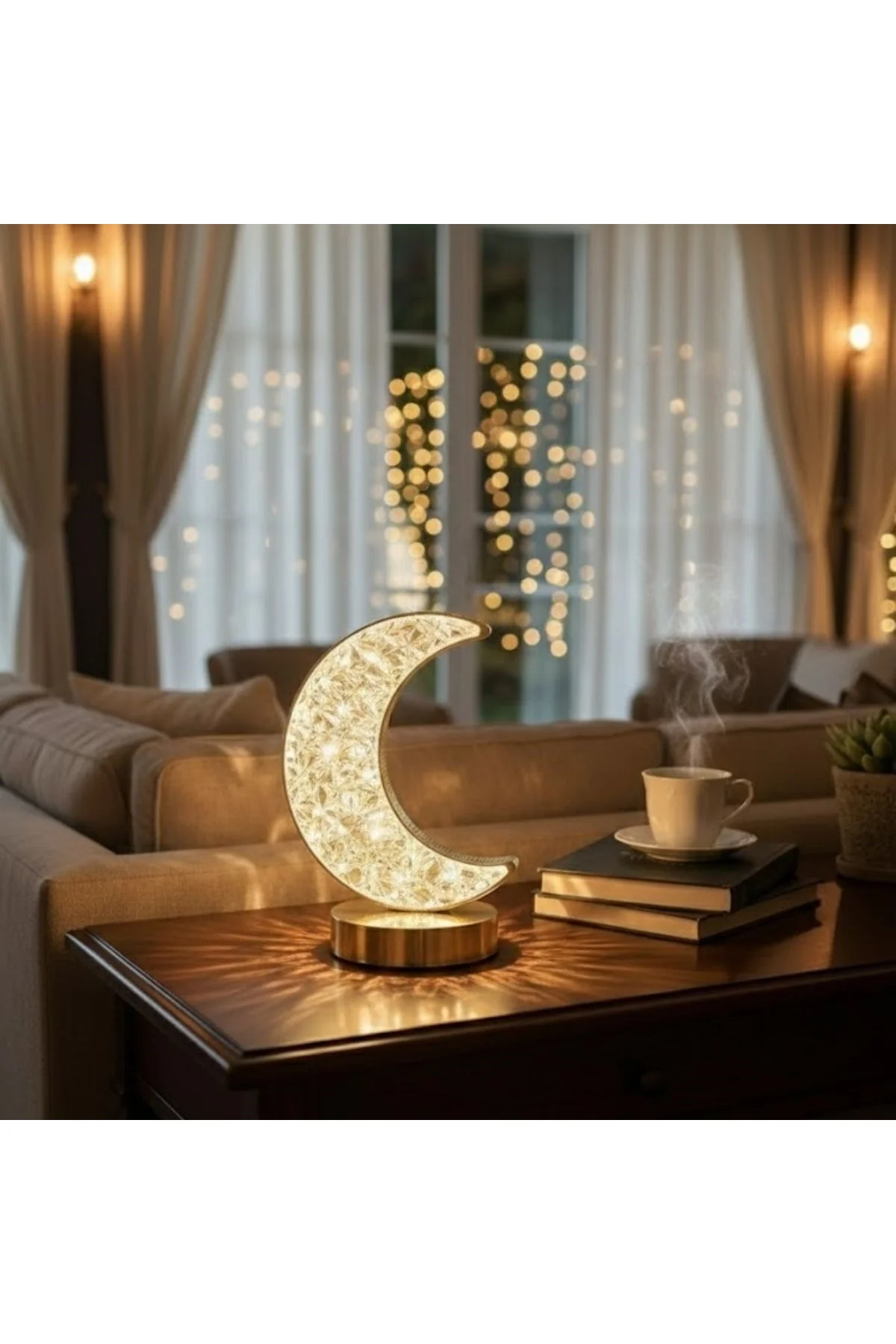 Hilal AY Model Kristal LED Masa Lambası – Dokunmatik, 3 Renk Işık Modlu, Şarjlı Mini Dekoratif Gece - Just Cheap Store Görsel 3