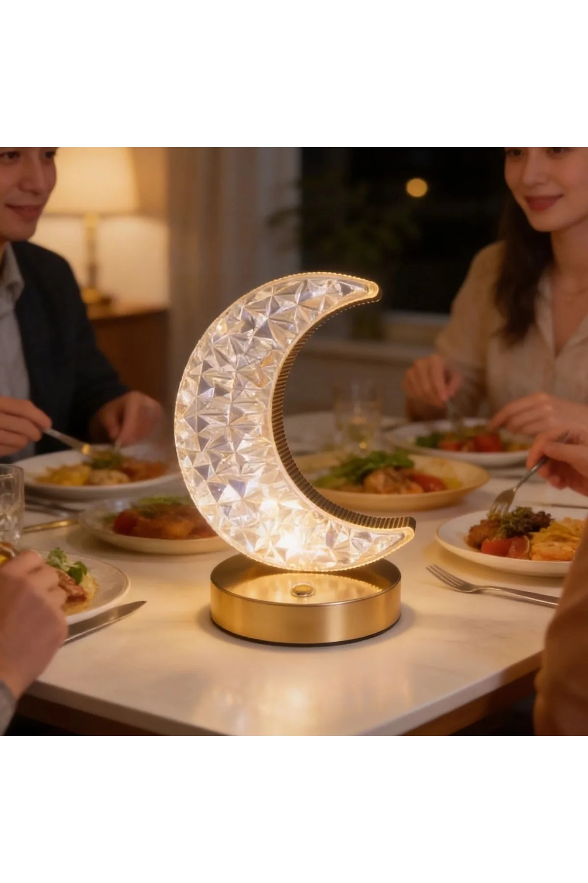 Hilal AY Model Kristal LED Masa Lambası – Dokunmatik, 3 Renk Işık Modlu, Şarjlı Mini Dekoratif Gece - Just Cheap Store Görsel 2