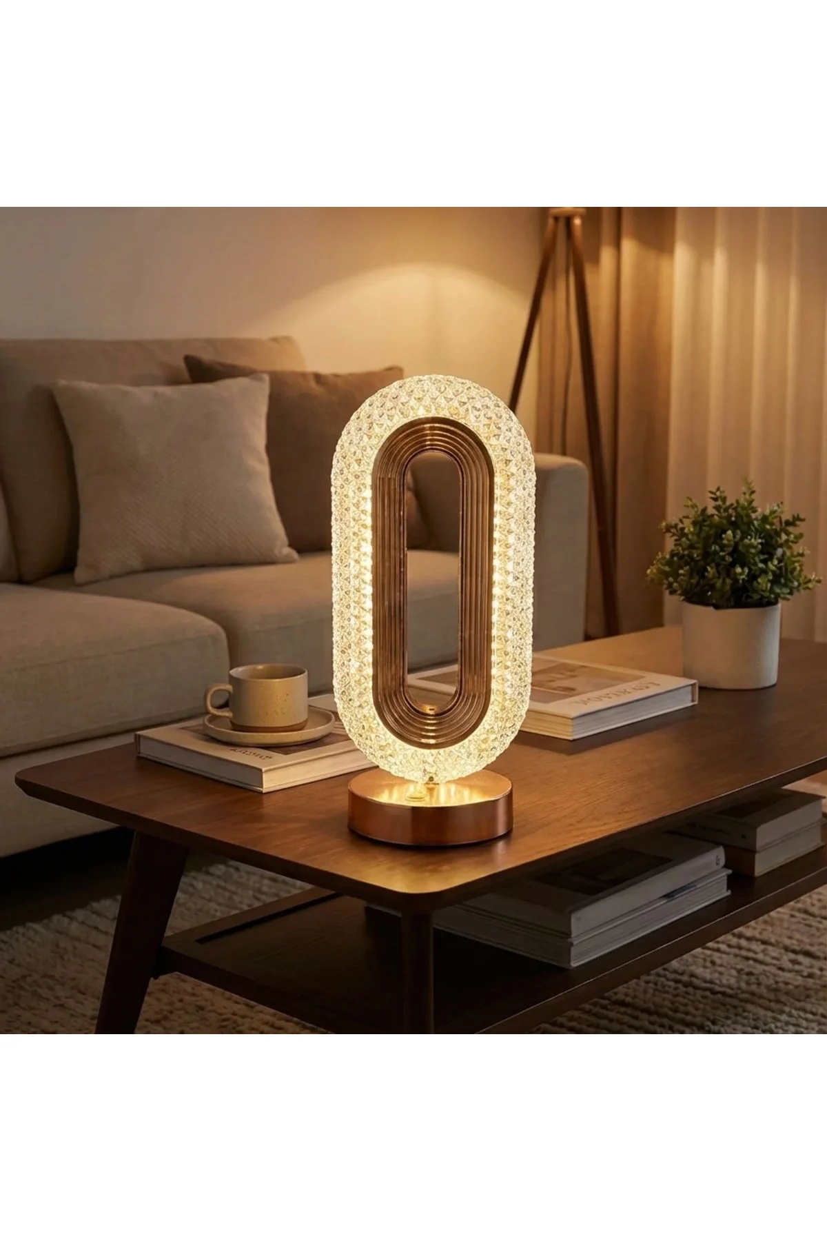 Oval Şeklinde Kristal LED Masa Lambası – Dokunmatik, 3 Renk Işık Modlu, Şarjlı Dekoratif Gece Lambas