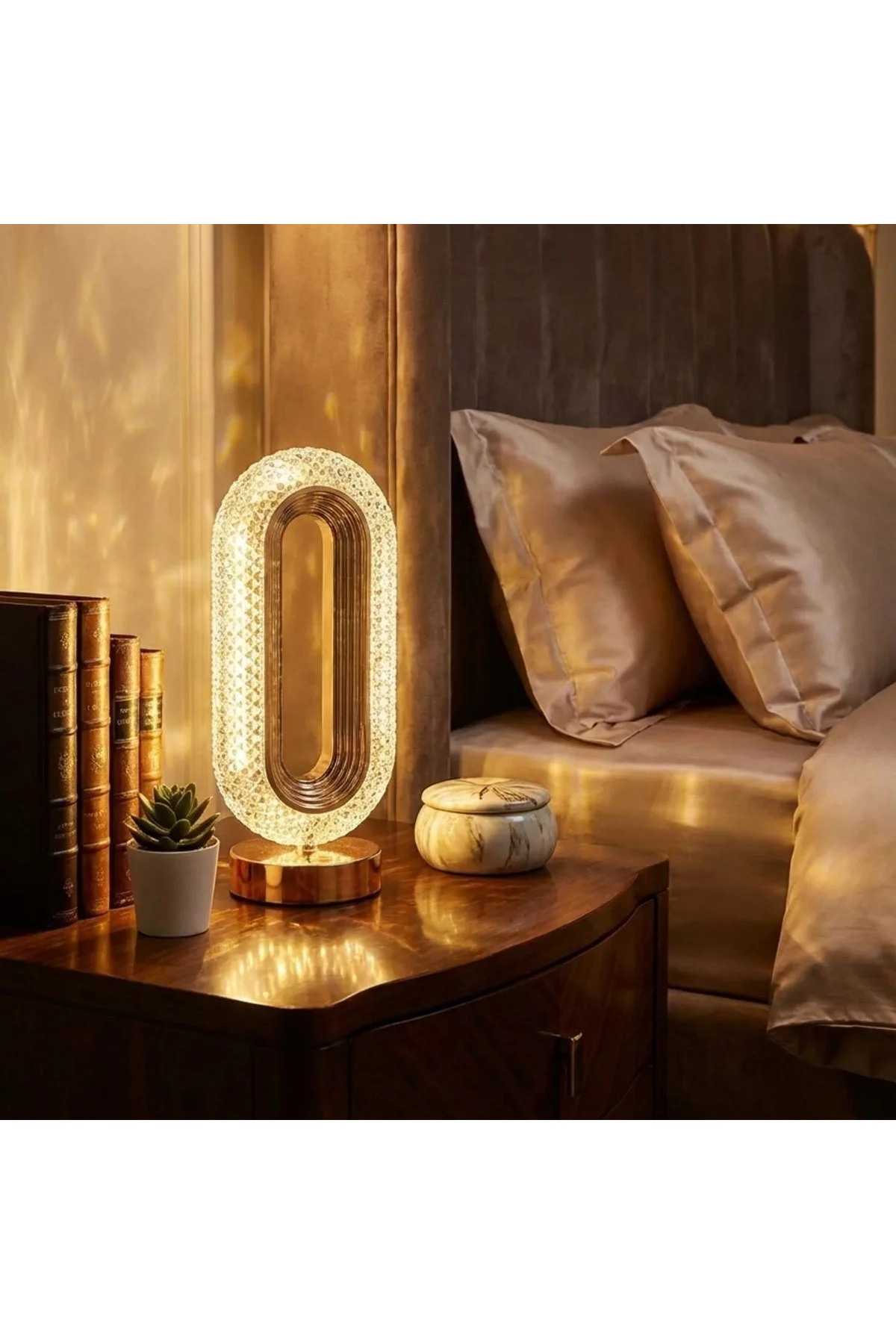 Oval Şeklinde Kristal LED Masa Lambası – Dokunmatik, 3 Renk Işık Modlu, Şarjlı Dekoratif Gece Lambas - Just Cheap Store Görsel 3