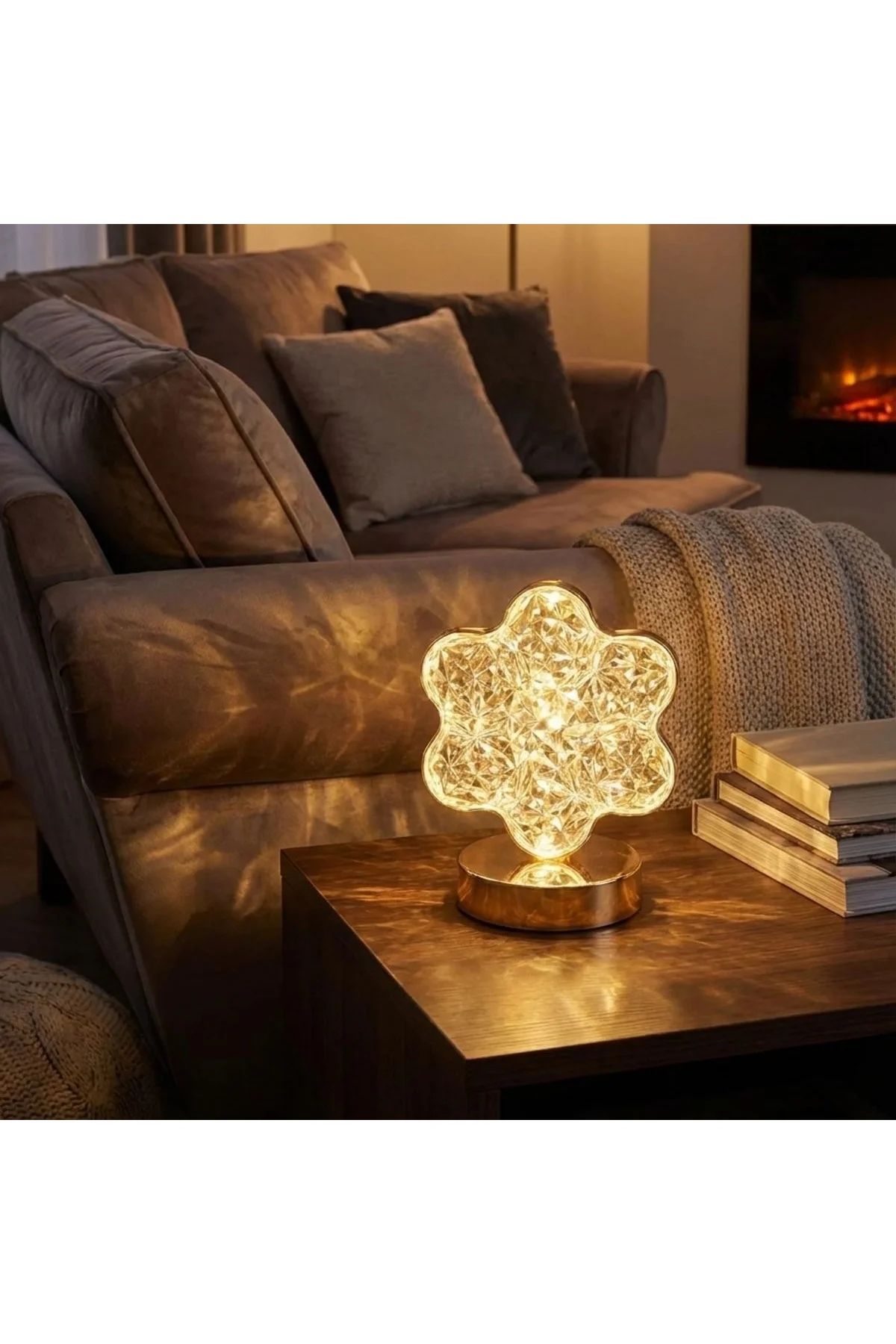 Çiçek Model Kristal LED Masa Lambası – Dokunmatik, 3 Renk Işık Modlu, Şarjlı Mini Dekoratif Gece Lam - Just Cheap Store Görsel 4