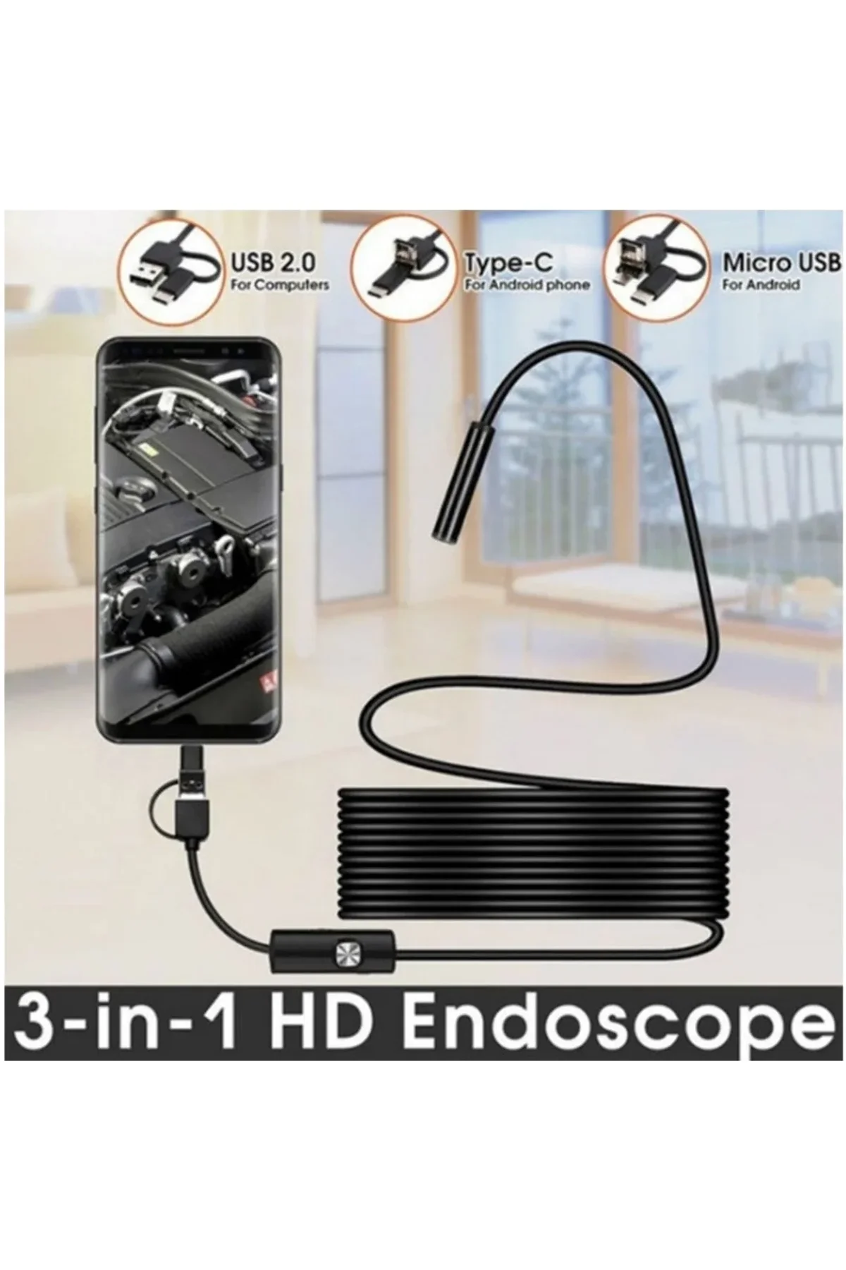 Endoskop 3 İn 1 Yılan Kamera Usb Micro Usb Type-c 20 Metre Sert Kablo - Just Cheap Store Görsel 5