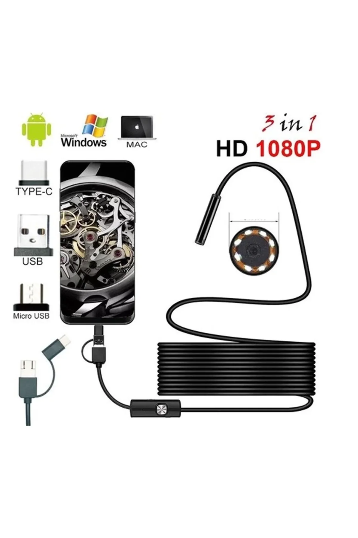 Endoskop 3 İn 1 Yılan Kamera Usb Micro Usb Type-c 20 Metre Sert Kablo - Just Cheap Store Görsel 2