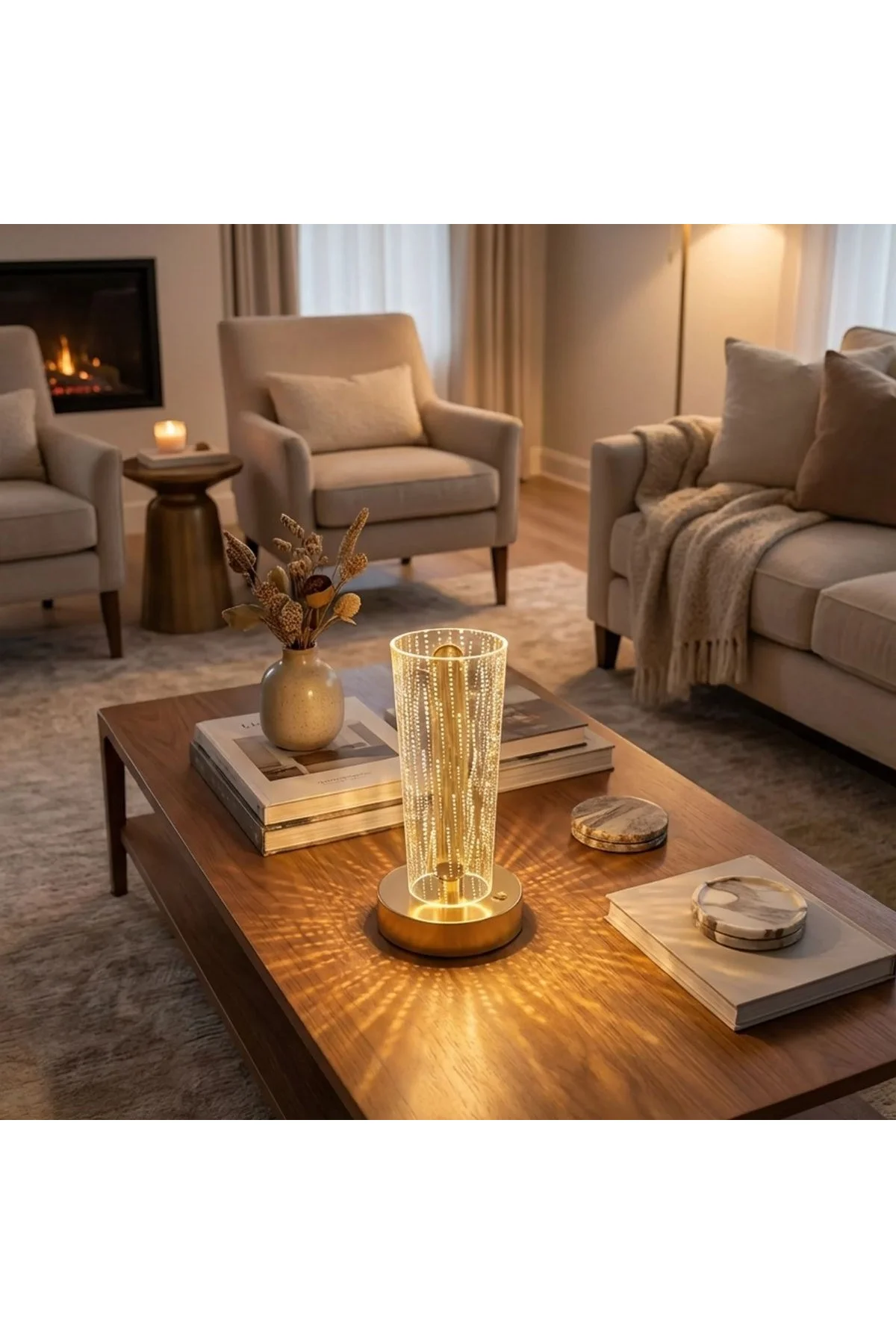 Silindirik Kristal Nokta Model LED Masa Lambası – Gold Tabanlı, Dokunmatik, 3 Renk Işık Modlu, Şarjl - Just Cheap Store Görsel 2